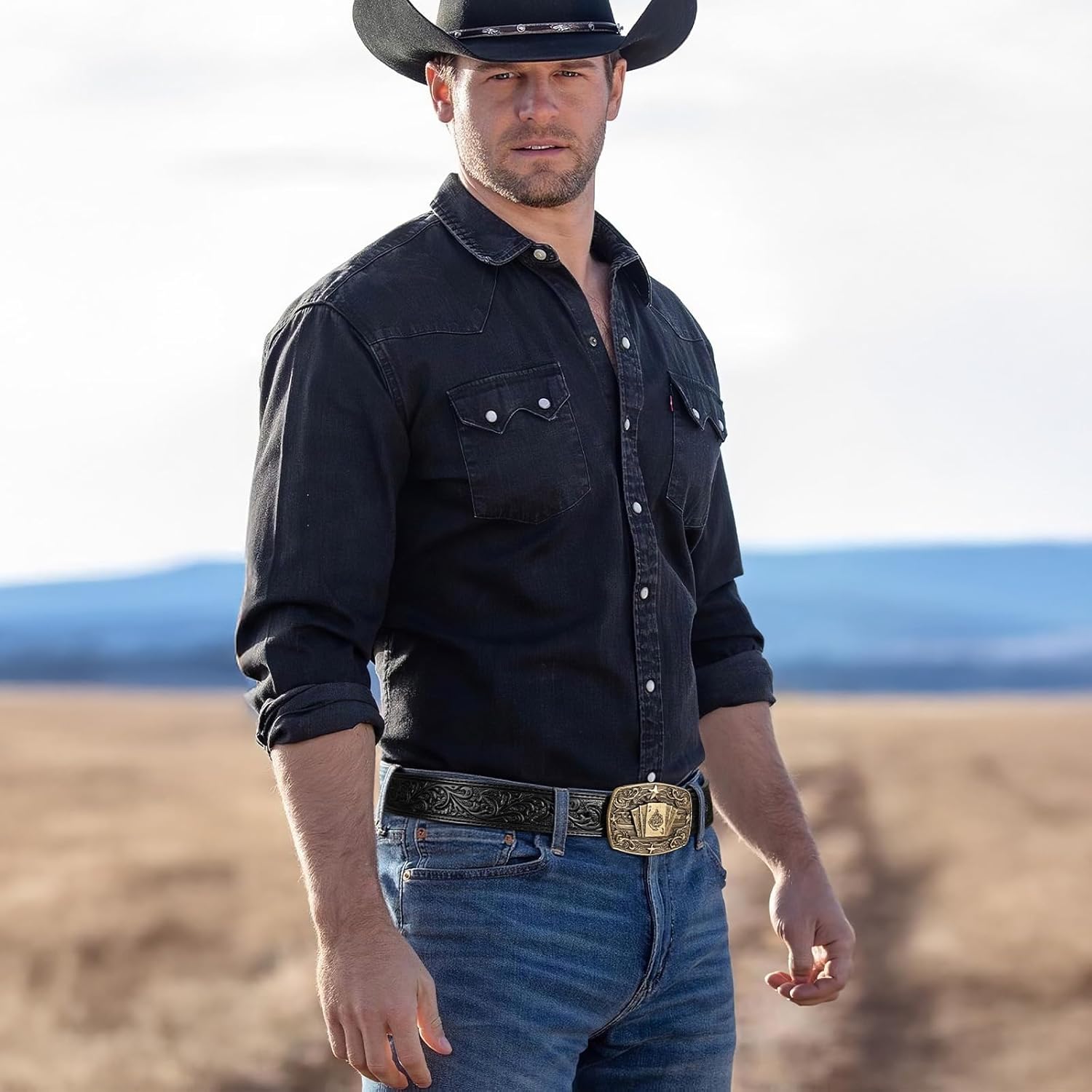 Western Cowboy Belts for Men Women, Cowboy Cowgirl Leather Belt Western Buckle Belt for Jeans Gifts Christmas - Image 5