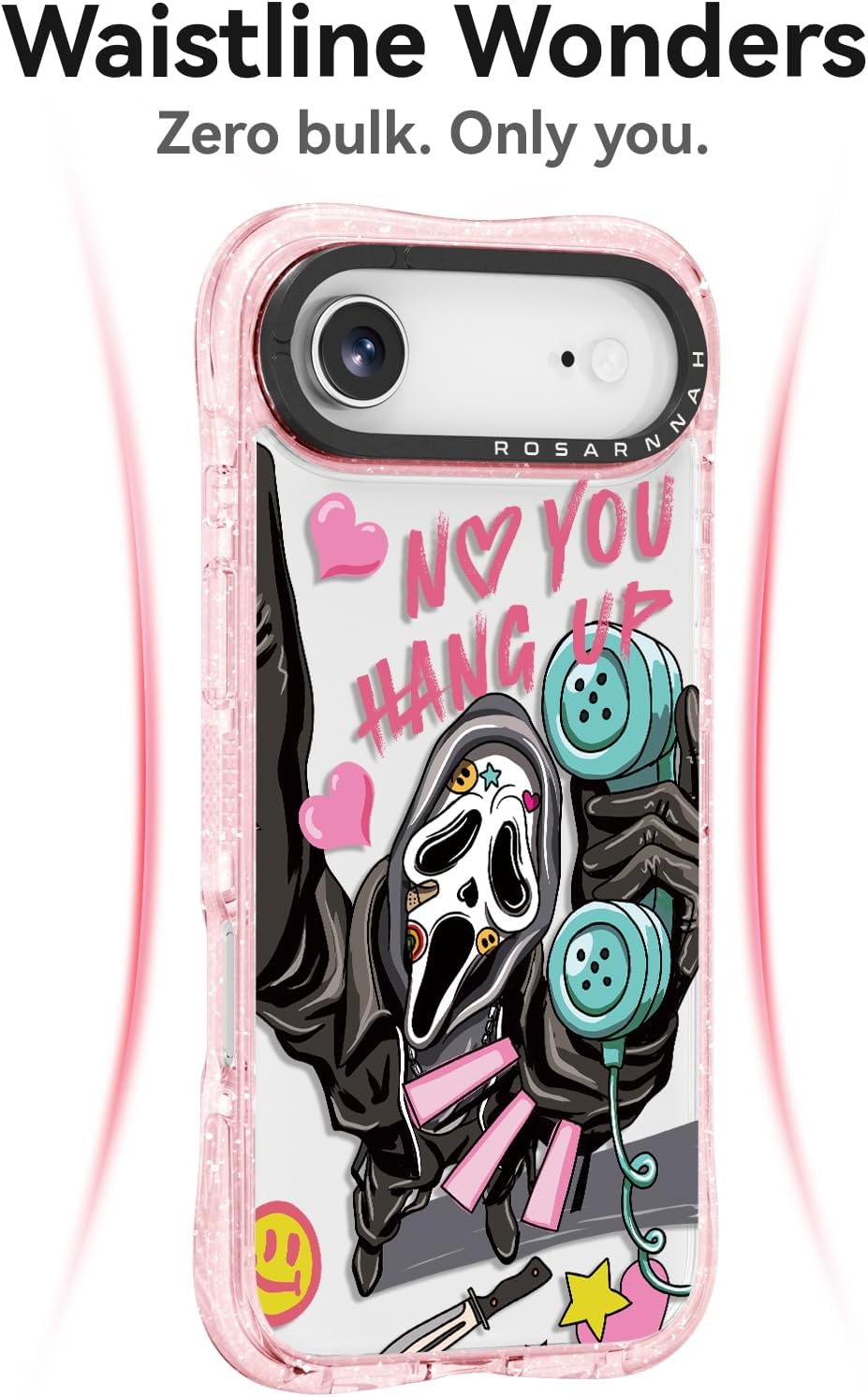 Rosarnnah for iPhone Air Case Cute - Military-Grade 20 ft Drop Protection Shockproof Phone Case - Funny Skeleton Design for iPhone 17 Air (6.5") Glitter Pink