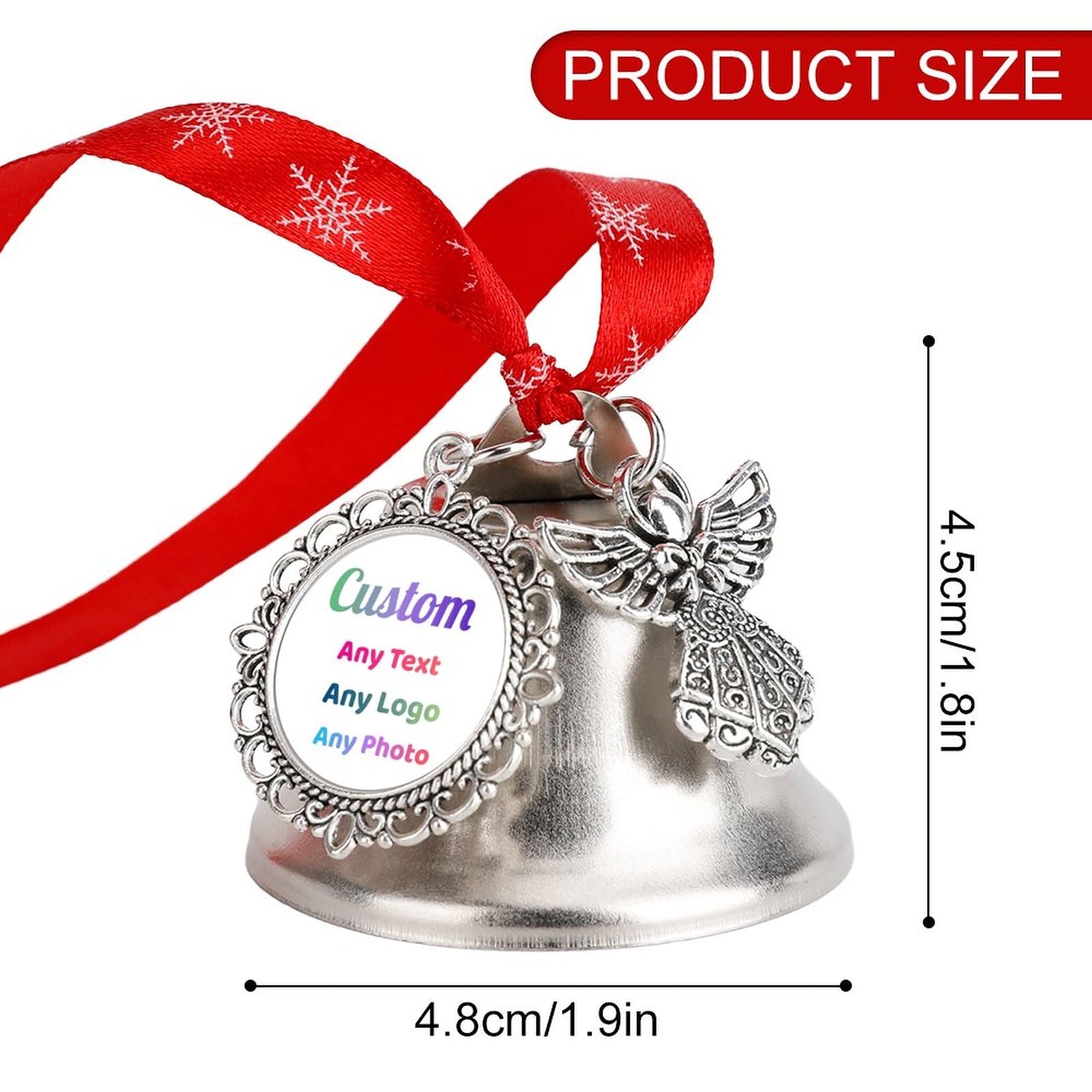 Personalized Christmas Decor Bells Ornaments Custom Any Text Xmas Hanging Bells Create Your Own Blessing Bells Customized Photo Christmas Tree Pendants Bell with Angel Wing Holiday Party Decor