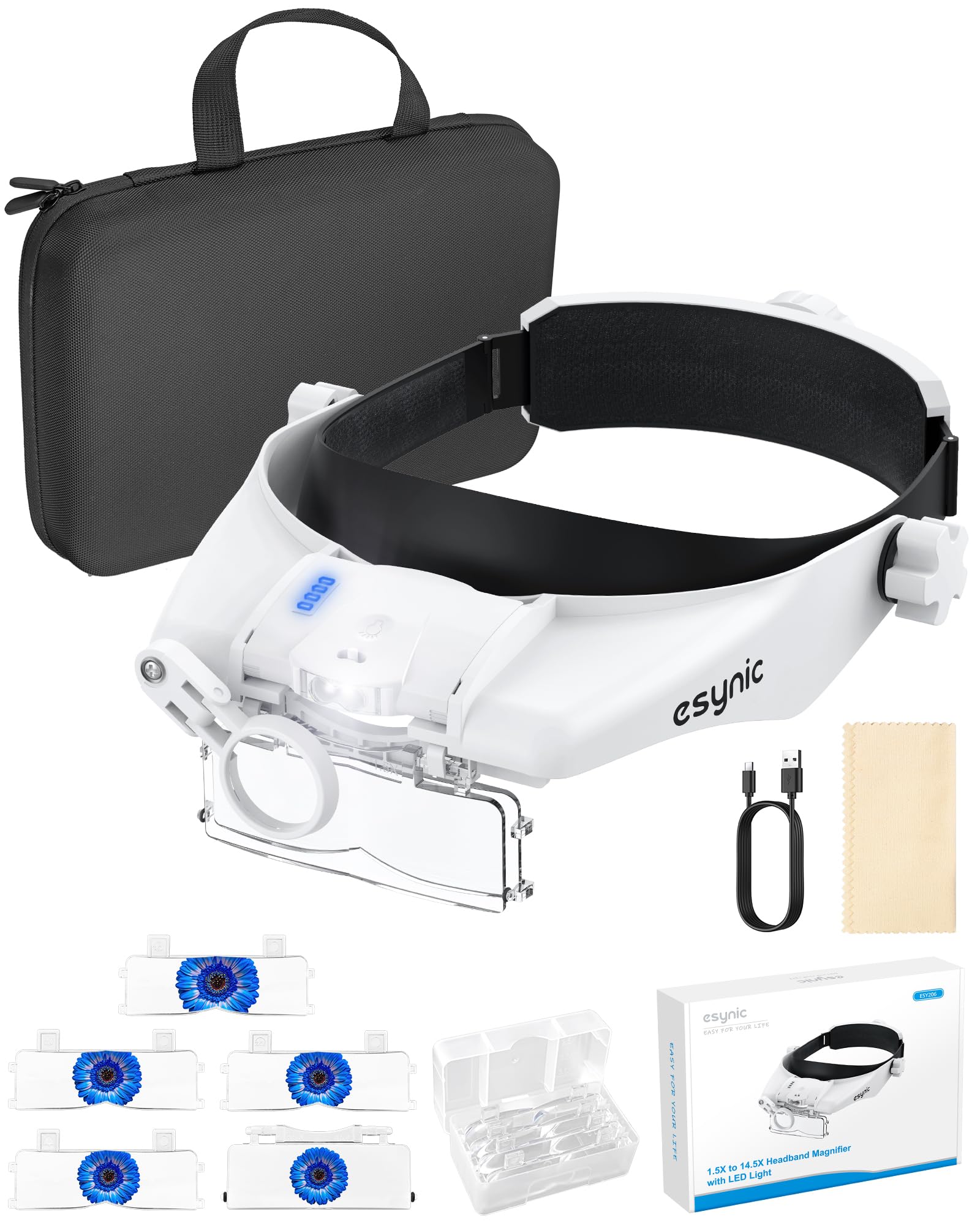 Gafas Lupa De Diadema Con 5 Lentes Y 8 LEDs - Aumento 1X A 6X, Luz Ajustable, Batería Recargable 900mAh