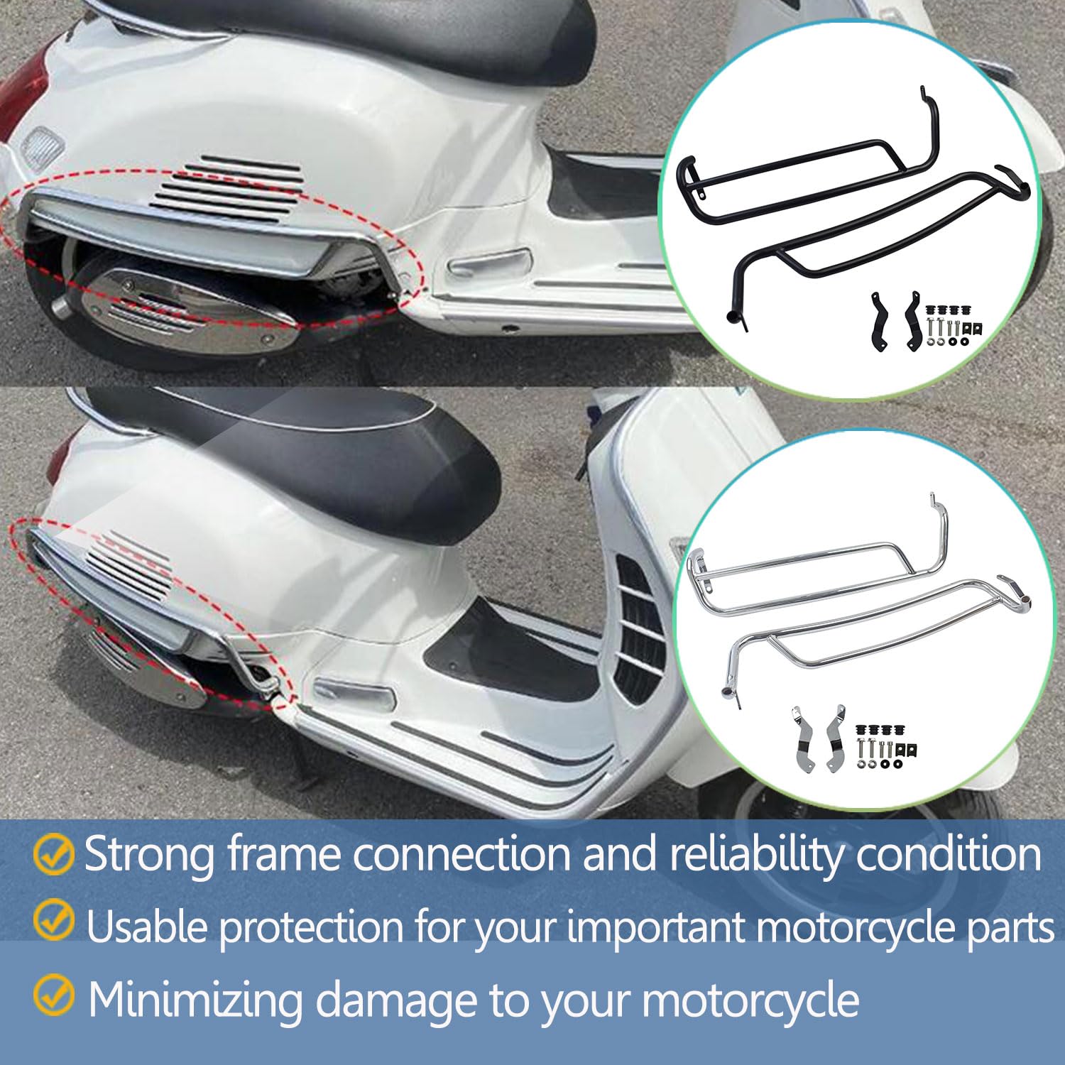 Protection de Moteur de Moto - Cadre de Barre de Protection Contre Les Chutes - Compatible with GTS 125 GTS 300 GTV 300 Accessoires 2007-2023 GTS 125 GTS 300 GTV 300 (Argent)