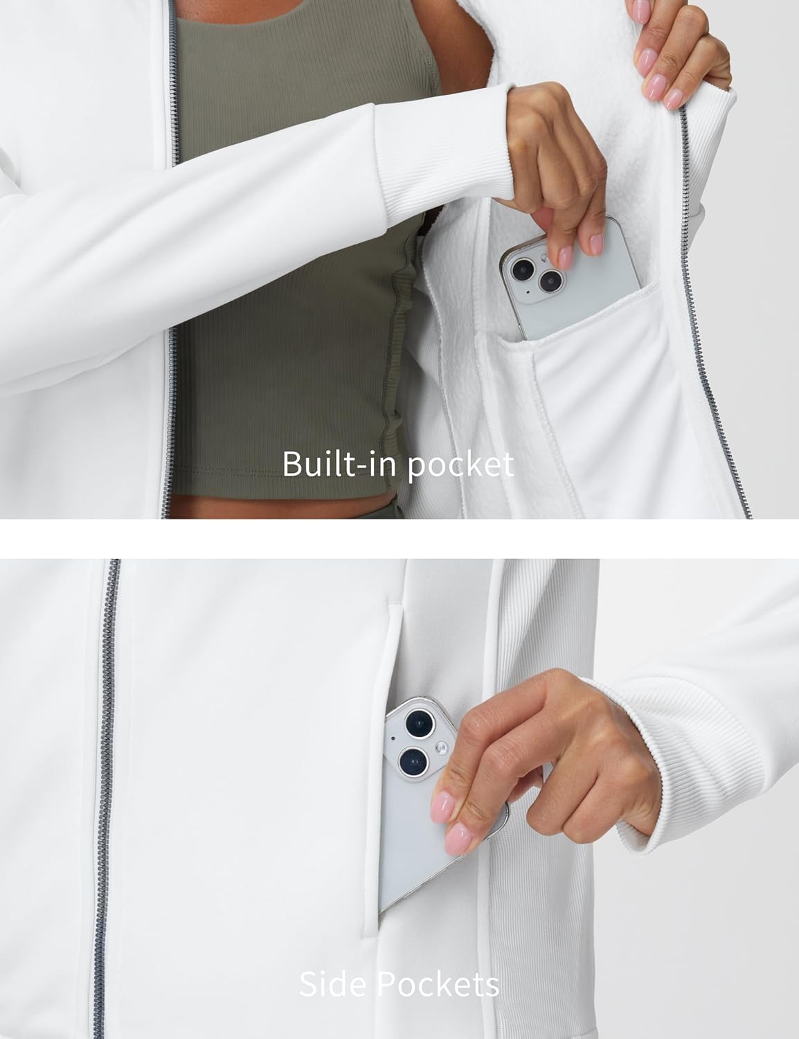 THE GYM PEOPLE Women's Full Zip Up Workout Sweatshirts Fleece Stand Collar Fall Jackets with Pockets Thumb Hole - Image 4