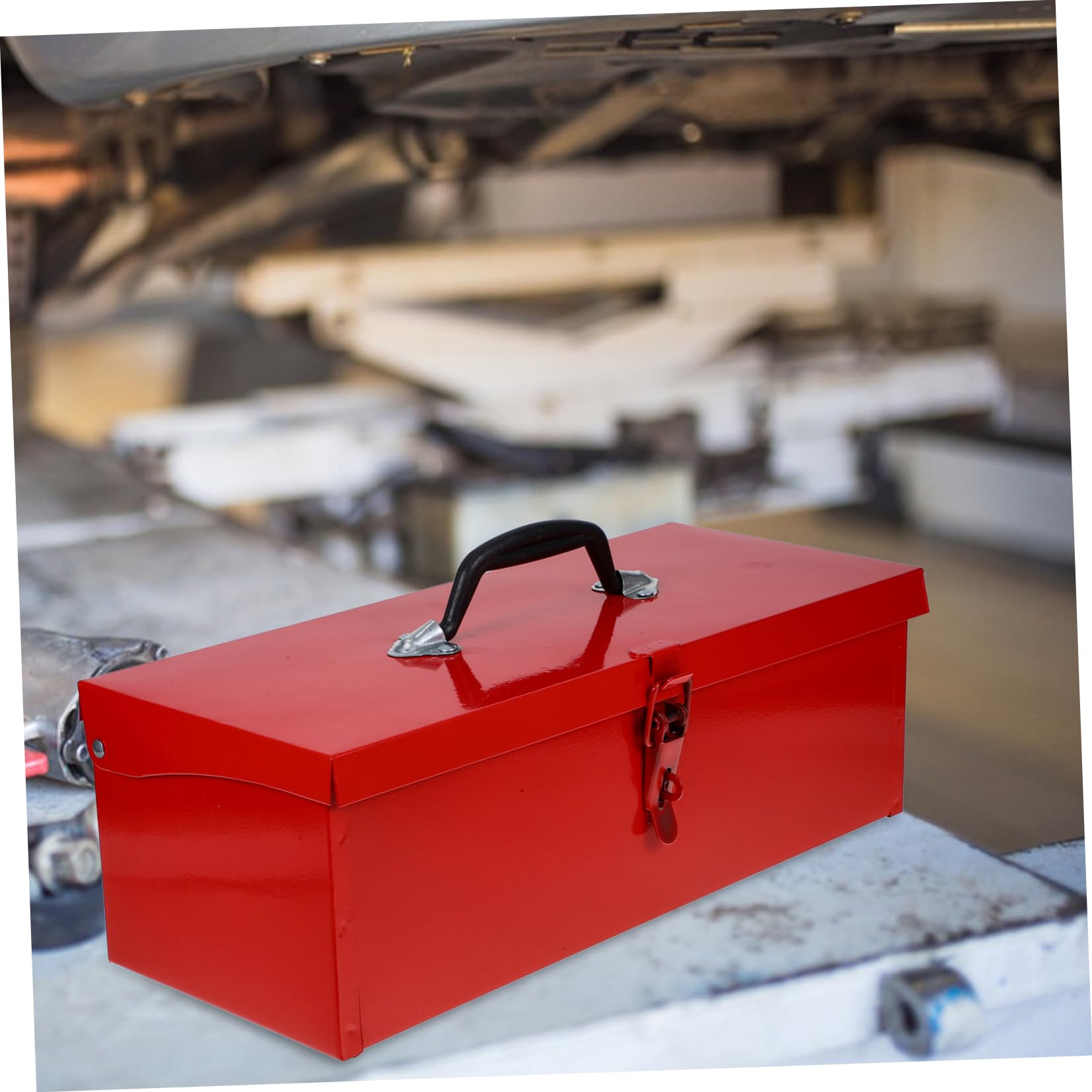Lurrose Cassetta Porta Attrezzi Portatile e Resistente Agli Urti, in Lamiera di Ferro Rossa, Grande Capacità e Chiusura Robusta Stili multipli per Casa e Officina