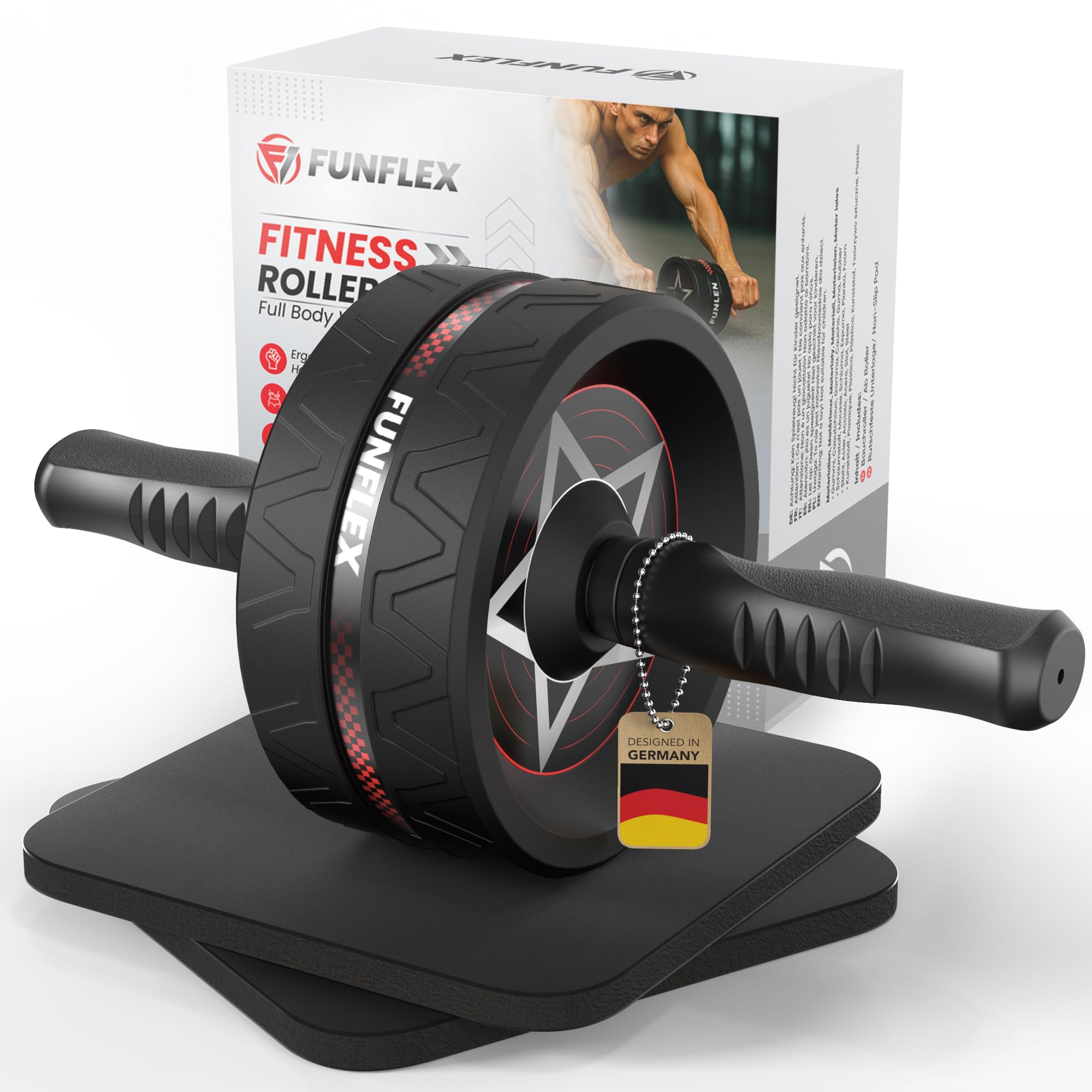 FUNFLEX AB Roller Set per Allenamento Addominale Efficace – Ruota Larga con Impugnatura Antiscivolo – Attrezzo Fitness per Casa