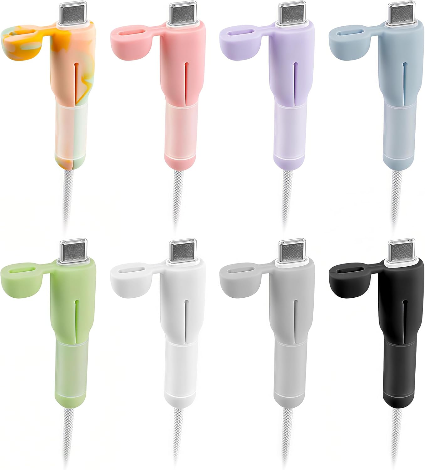 8PCS Charger Cable Protector - 2026 Upgrade Silicone Non-Slip Cord Saver 8 Mixed Colors Compatible with Lightning & USB-C Type-C Cables, 2-in-1 Dustproof Cord Organizer and Cable Protection