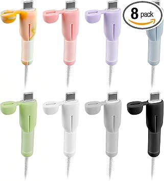 8PCS Charger Cable Protector - 2026 Upgrade Silicone Non-Slip Cord Saver 8 Mixed Colors Compatible with Lightning & USB-C Type-C Cables, 2-in-1 Dustproof Cord Organizer and Cable Protection