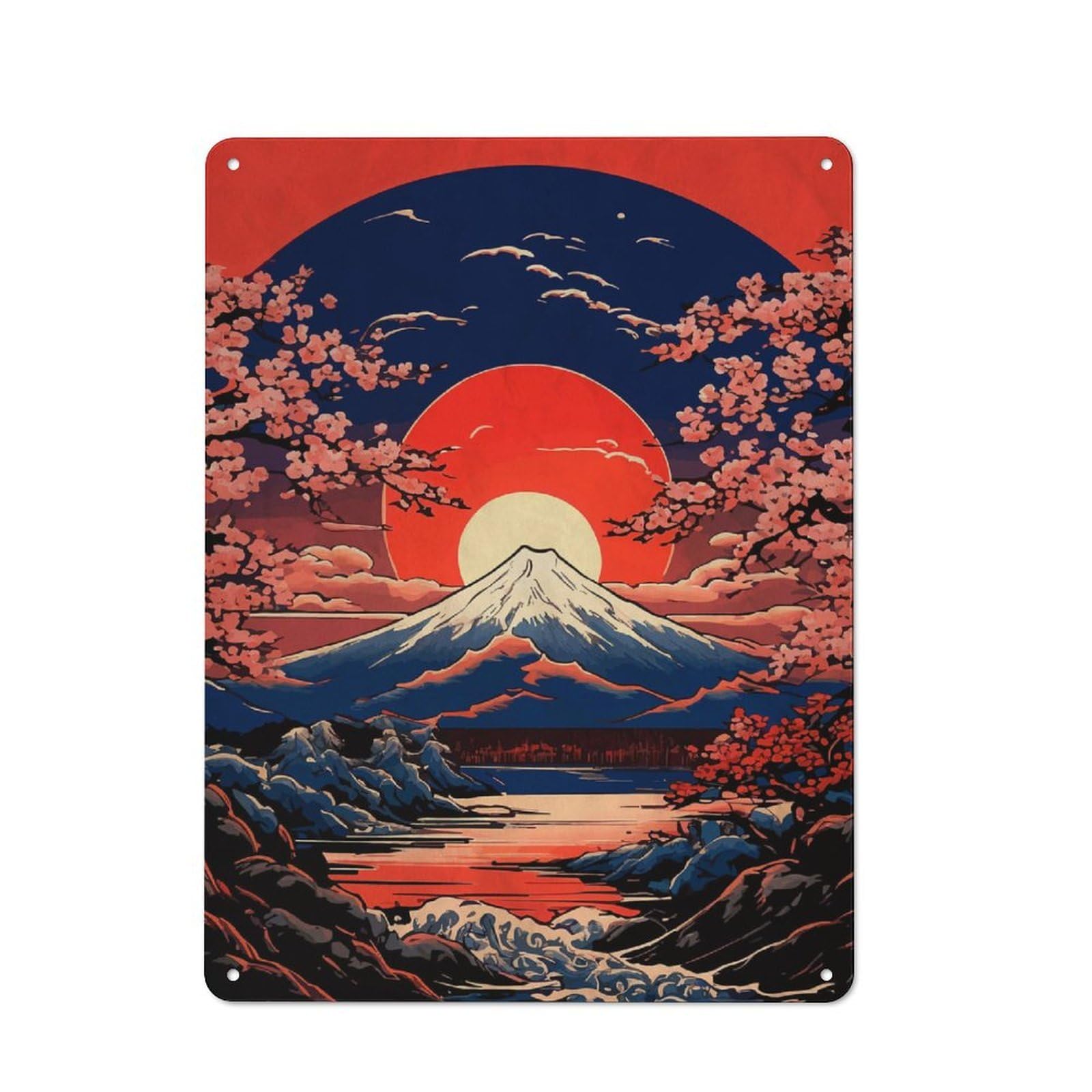 Junmoney Style-19 Cherry Blossom Japanese Tin Sign 40X30cm, Creative Studio Wall Plaque For Hobby Room, Office, Lounge Or Living Room