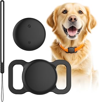 Waterproof Tracker Dog Collar Holder, GPS Dog/Cat Trackers Smart Tag Included, Works with iOS Only Find My App, for Dogs Cats Pets -1 Pack Black