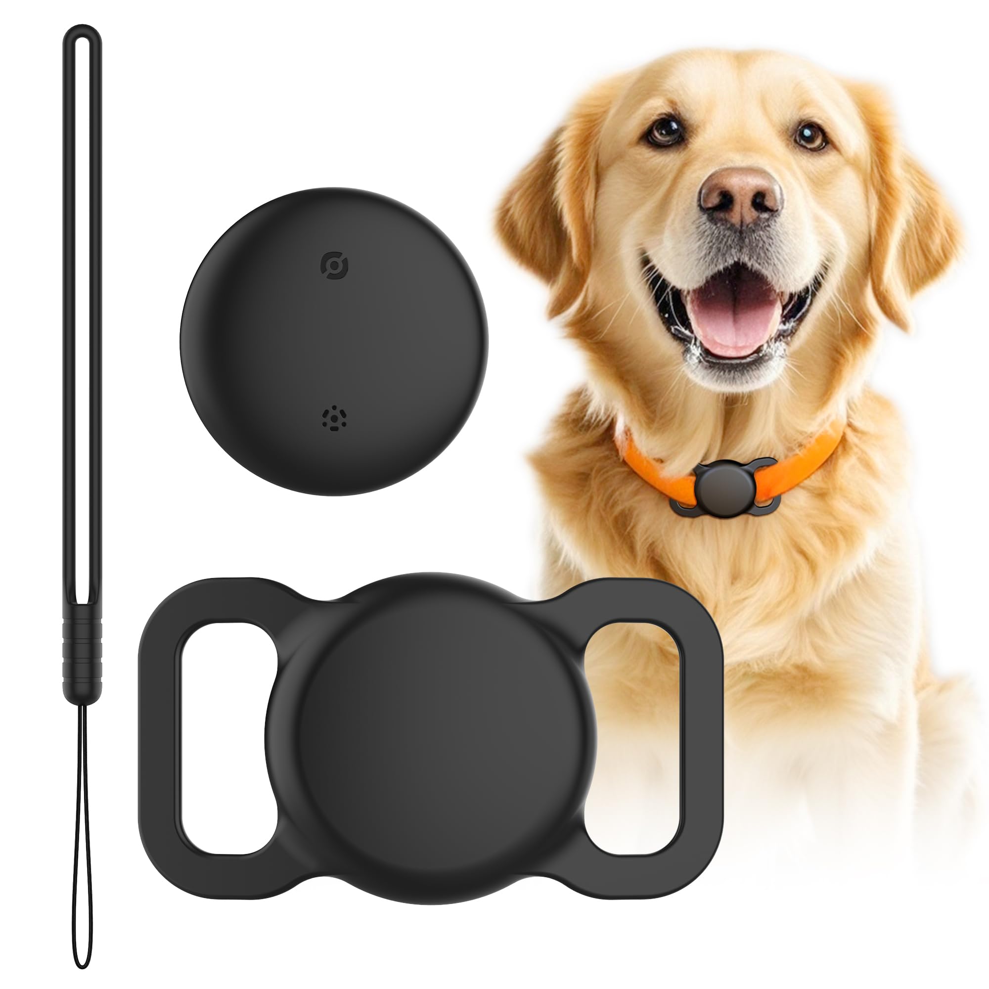 Waterproof Tracker Dog Collar Holder, GPS Dog/Cat Trackers (Smart Tag Included), Works with iOS (Only) Find My App, for Dogs Cats Pets -1 Pack Black