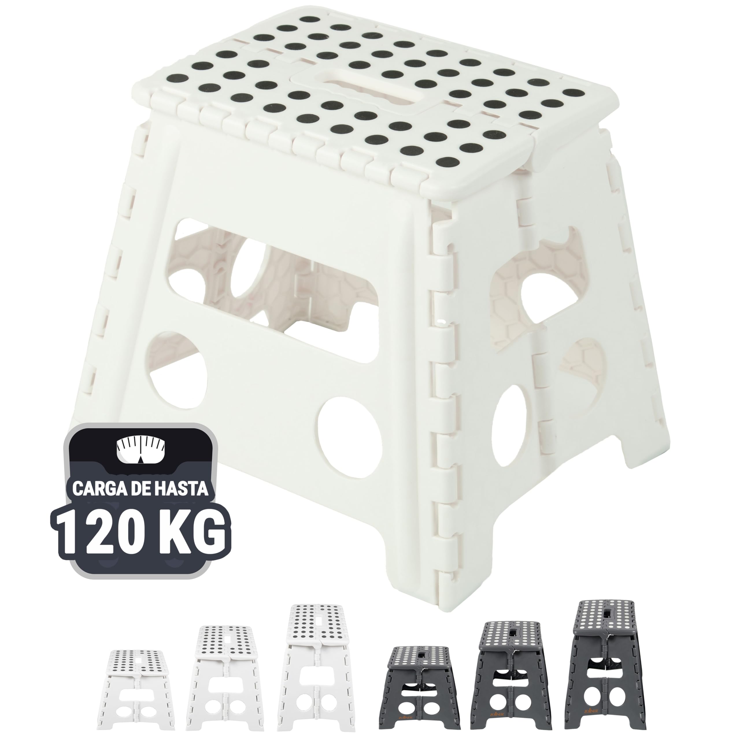 ZOLLNER Taburete Plegable Multiusos portátil, 30 cm Altura, hasta 120 kg, Blanco