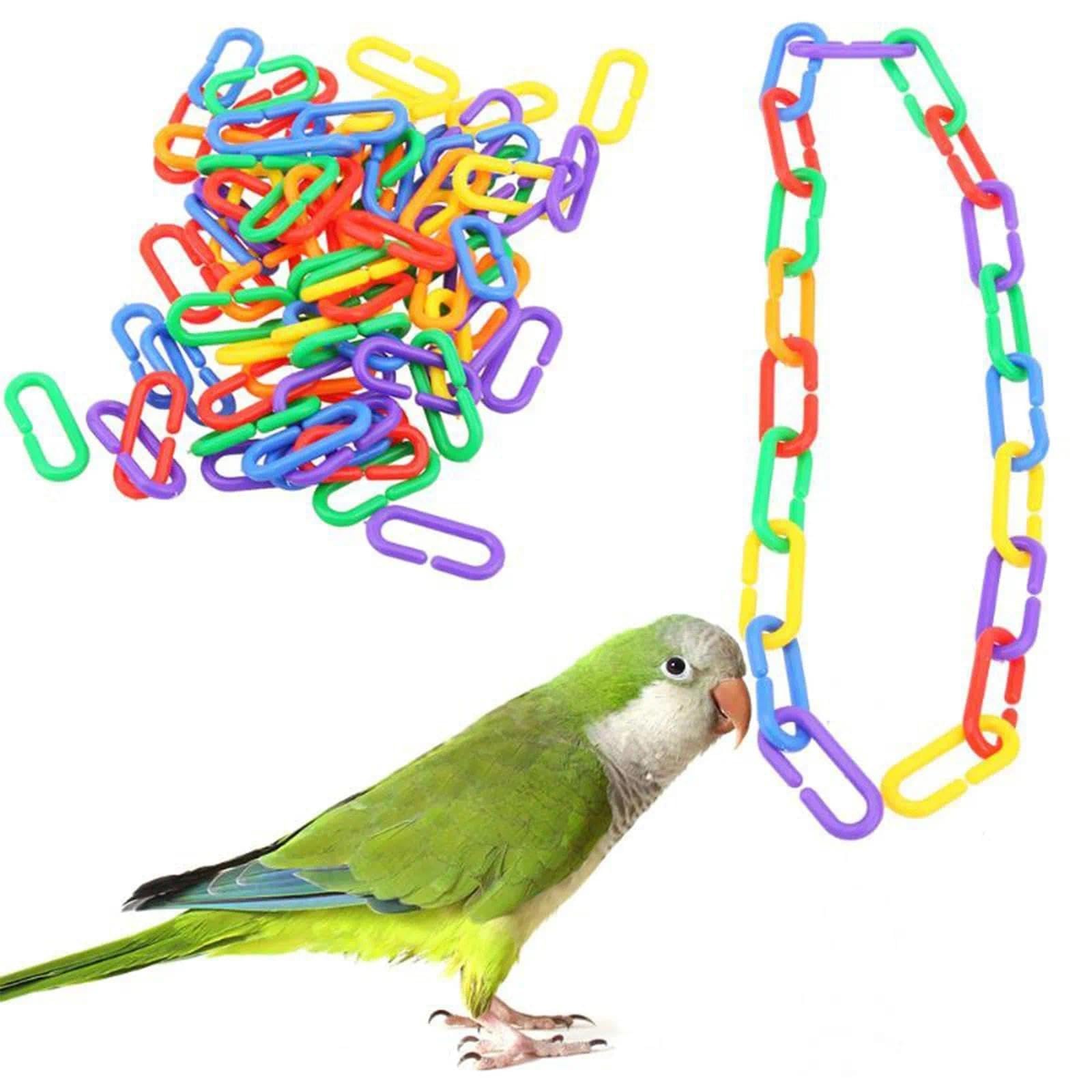 100Pcs Parrot Toys, Birds Toys, Love Birds Cage Accessories, Rainbow C-Clip Chain Links, Bird Chew Toy & Cage Accessory, Open Chain Clips for Parrots 2
