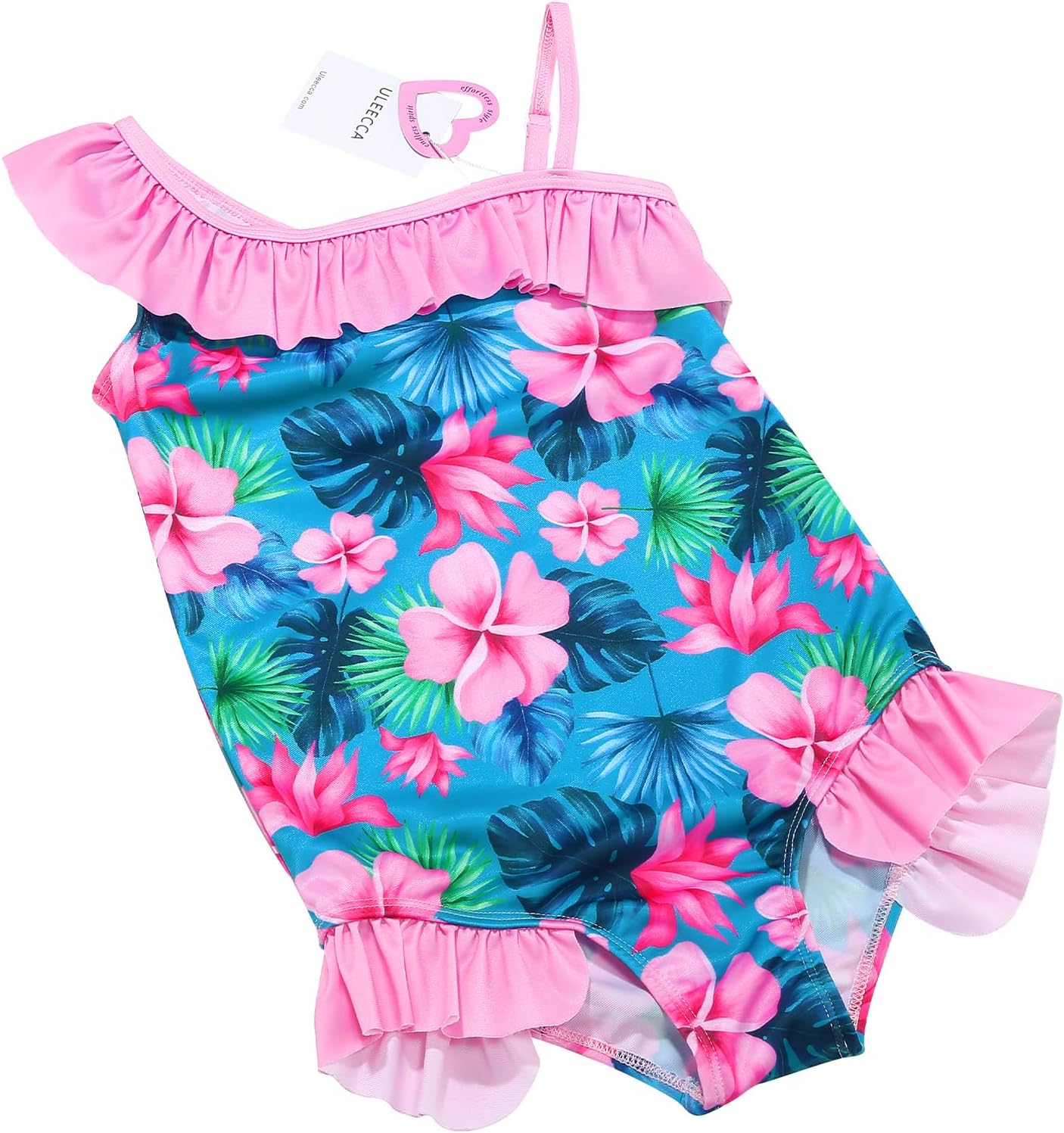 Girls Swimsuit One Piece Swimsuits One Shoulder Ruffle Bathing Suit Beach Swimwear Kids Adjustable Strap - Image 3