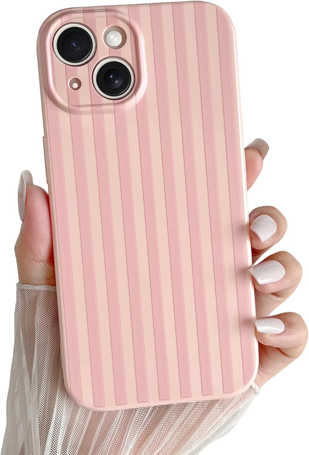 Skyseaco for iPhone 13 Case Cute Aesthetic Striped Phone Case for Women Girl Trendy Soft TPU Slim Shockproof Full Camera Protection Cover, Pink