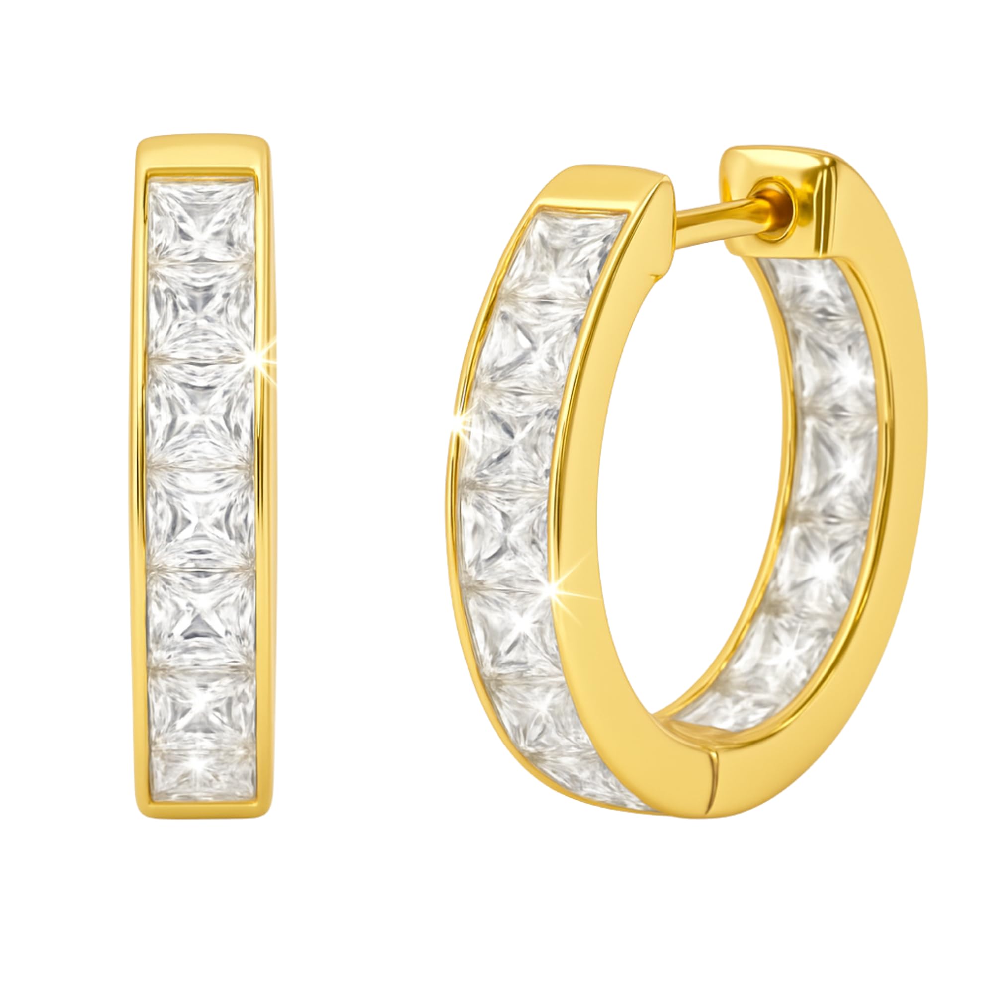 ZISTHI 925 Sterling Silver Rainbow Sapphire Baguette Hoop Earrings, 14MM, Gifts for Women & Girls