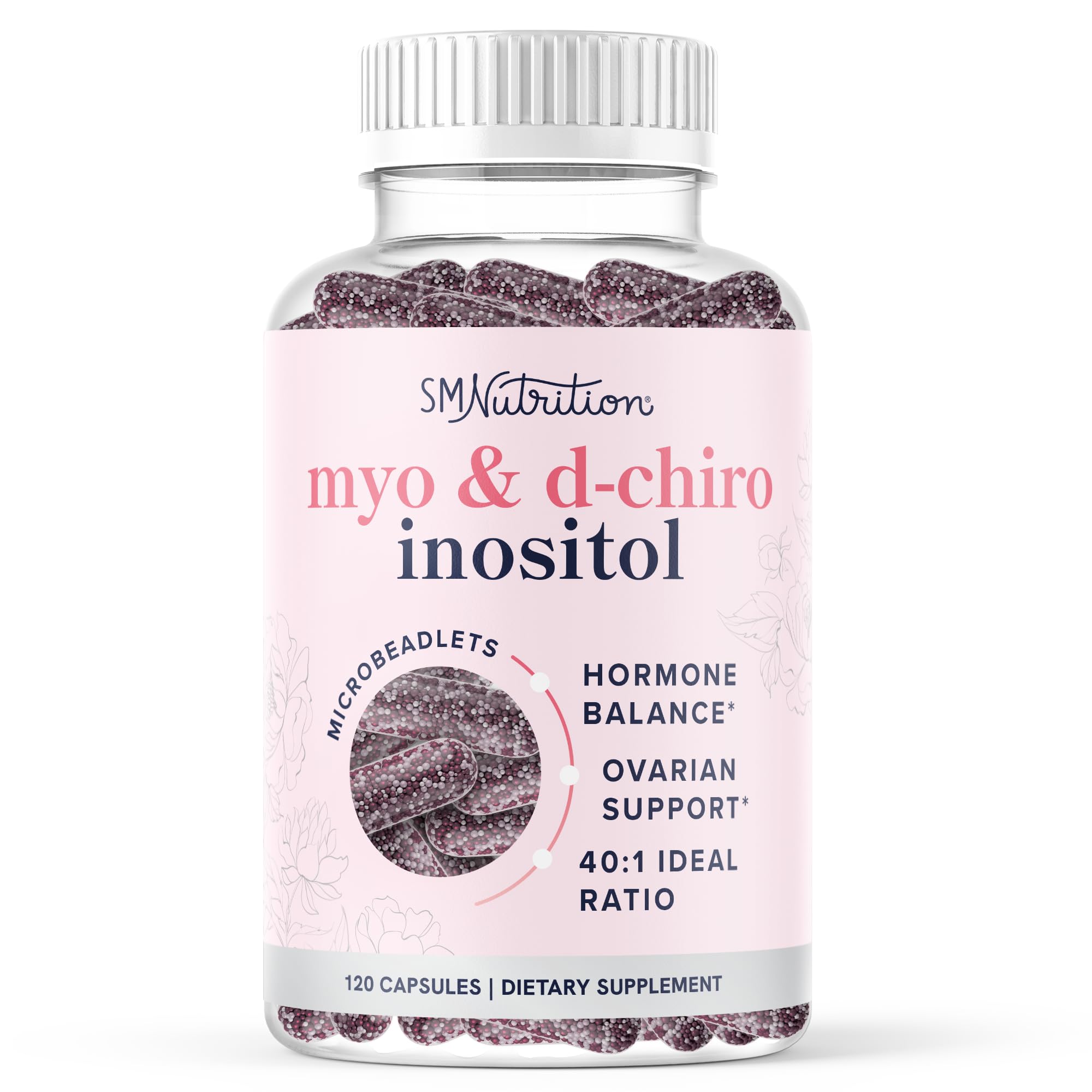 Myo-Inositol & D-Chiro Inositol for Hormone Balance for Women | Microbeadlets to Regulate Menstrual Cycle & Support Ovarian Health | 40:1 Ratio Myo & D Chiro | Non-GMO | 120 Ct (2 Month Supply)