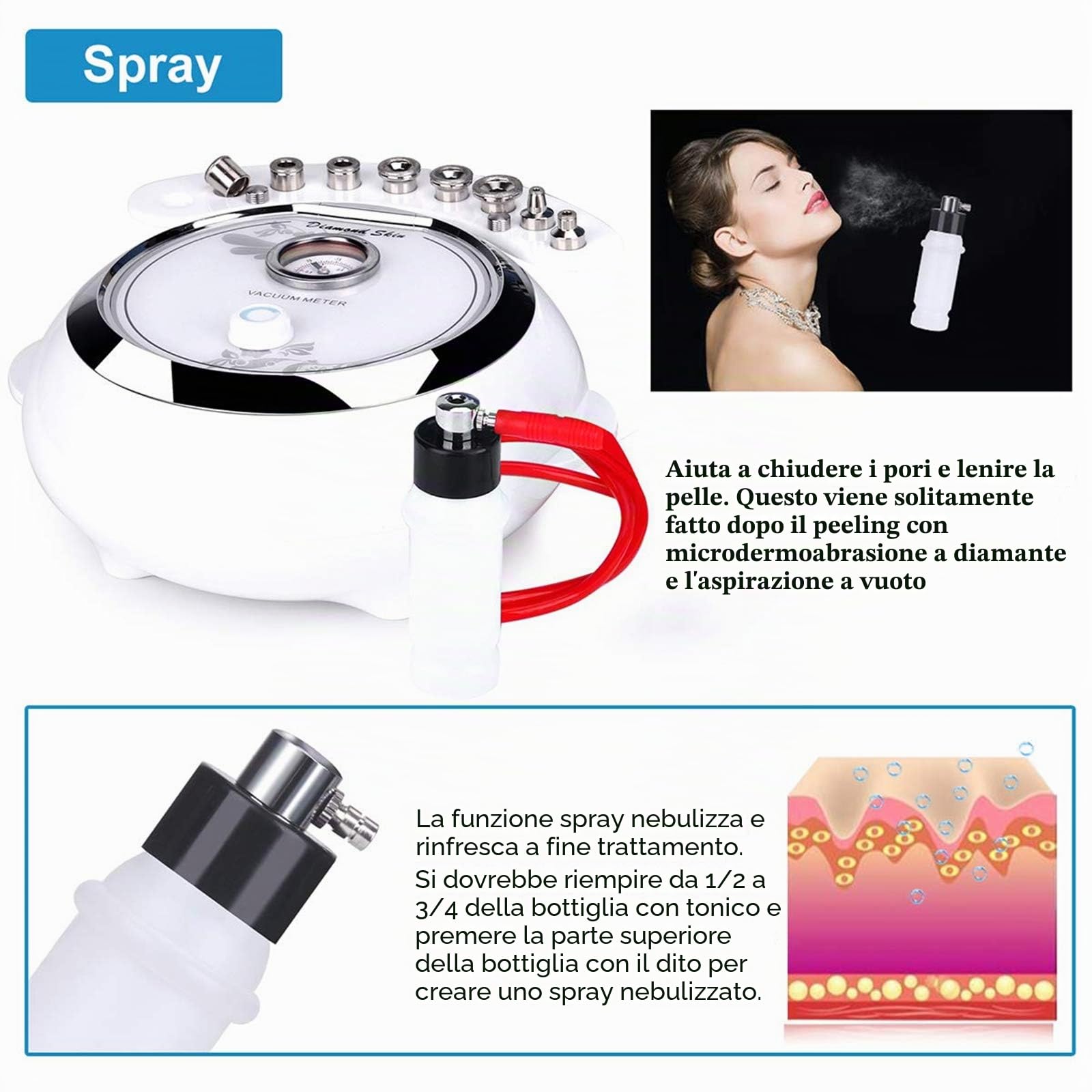 TwoWin 3 in 1 Microdermoabrasione Macchina per Dermoabrasione Viso 65-68 cmHg