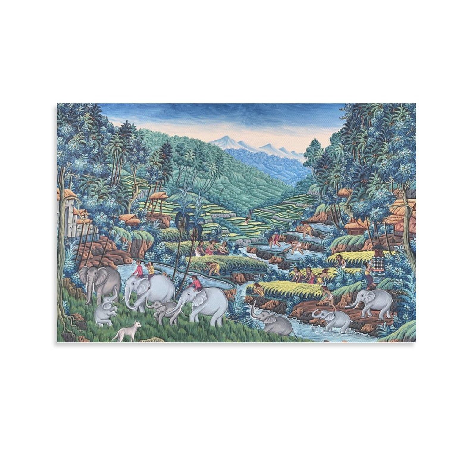 Elephant Family Painting, Landscape Art Poster for Room Aesthetics Canvas Wall Art Poster And Print Unframe 16x24inch(40x60cm)