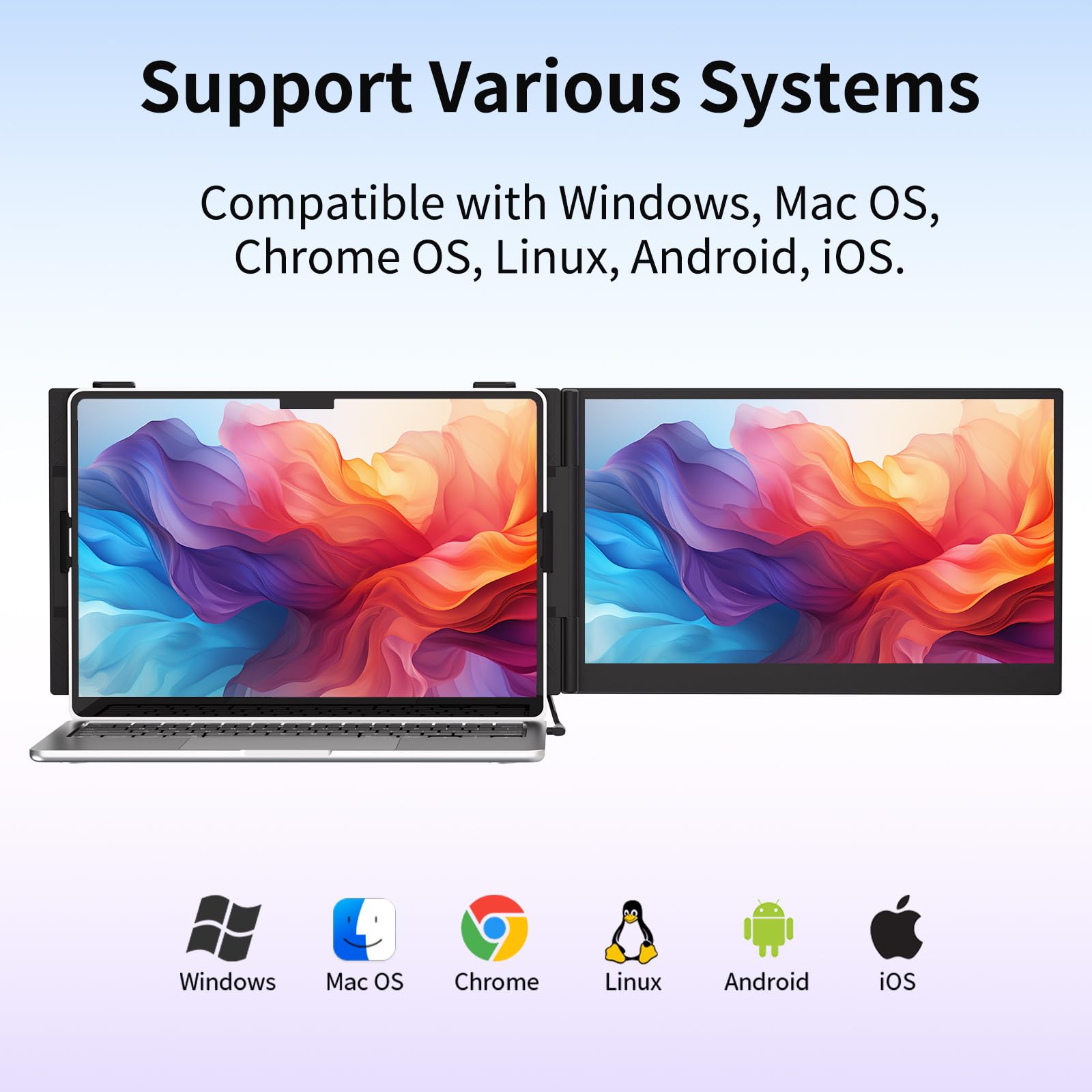 Doppio schermo PC portatile ultra sottile leggero 14" FHD 1080P IPS Estensione schermo PC portatile Monitor schermo aggiuntivo per 13,3-17" Computer portatile compatibile con Windows MacBook