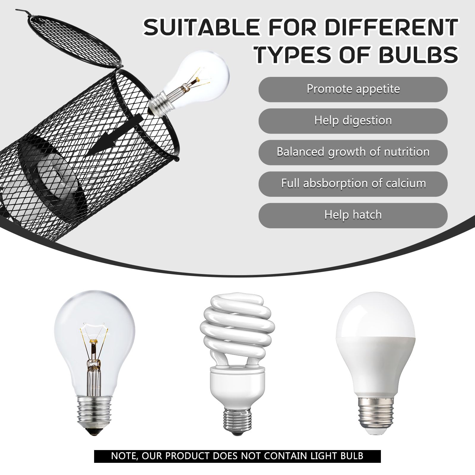 VIHOSE 1 Pcs Reptile Heat Lamp Guard with 150W Ceramic Heat Emitter Basking Anti Scald Heating Lamp Holder Mesh Cage Reptile Protection Lampshades for Lizard Snake Chick, Bulb Not Included - image 4