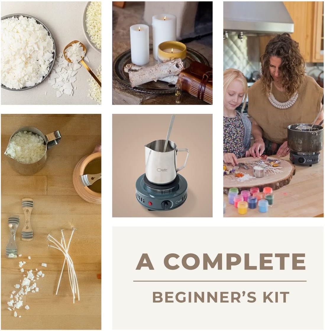 DIY Candle Making Kit with Wax Melter Electronic Hot Plate, Candle Making Supplies: 5lbs Bulk Organic Soy Candle Wax Flakes for Candle Making, Pouring Pot, Full Candle Kit for Adults and Beginners﻿