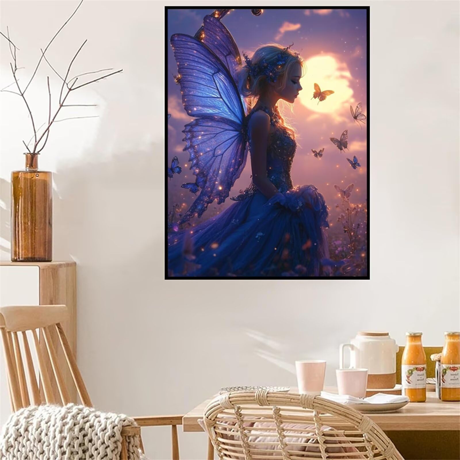 Motyl Malarstwo diamentowe Pełny zestaw, DIY 5D Diament Malarstwo Kobieta Malarstwo Diament, Ręczna aktywność dla dorosłych, Diamentowe zestawy Kryształowy ścieg krzyżykowy do dekoracji ścian 100 x