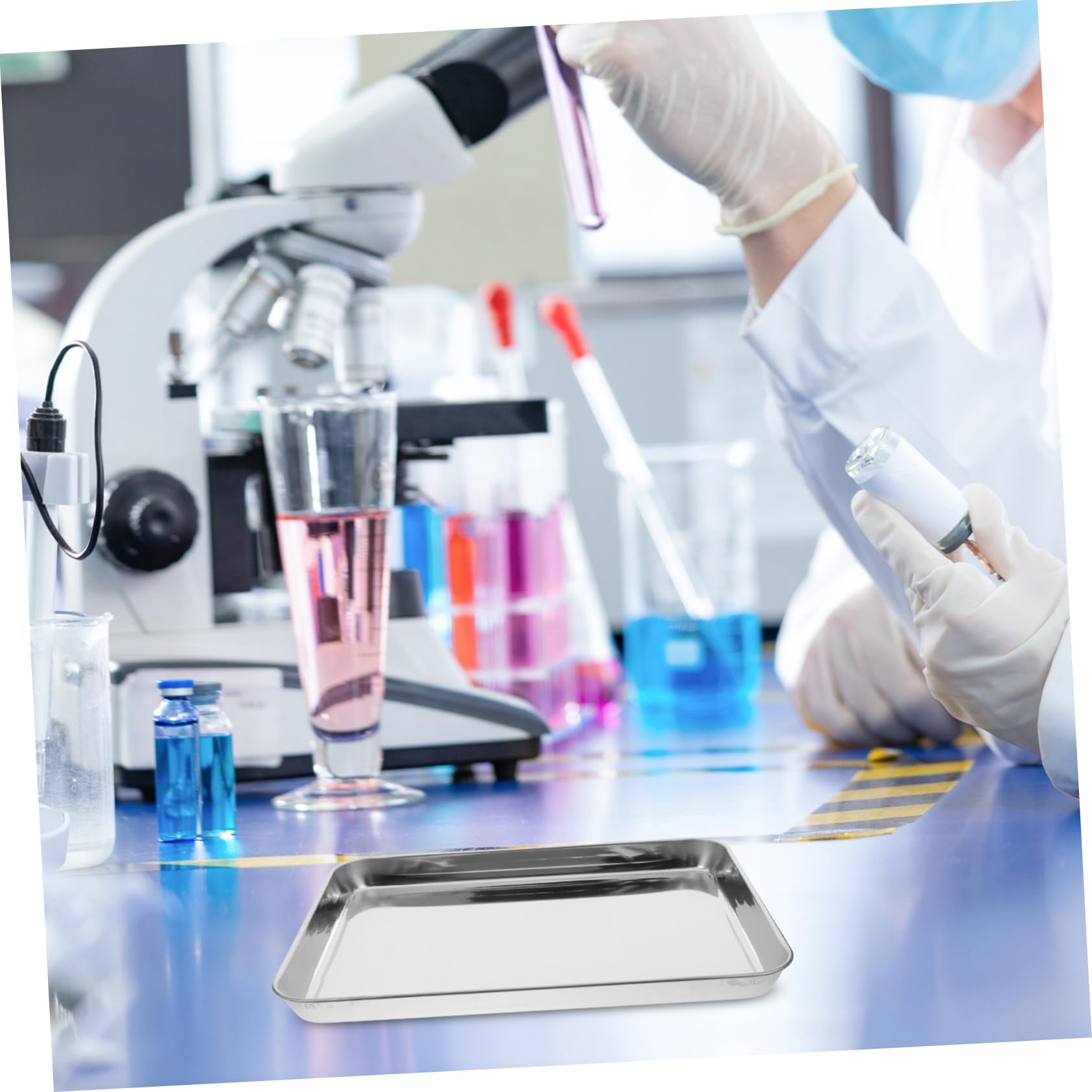 Vassoio in Inossidabile Spessore Maggiorato Piatto Piano Resistente e Stabile per Sanitari Uso Prolungato in Laboratori e Medici