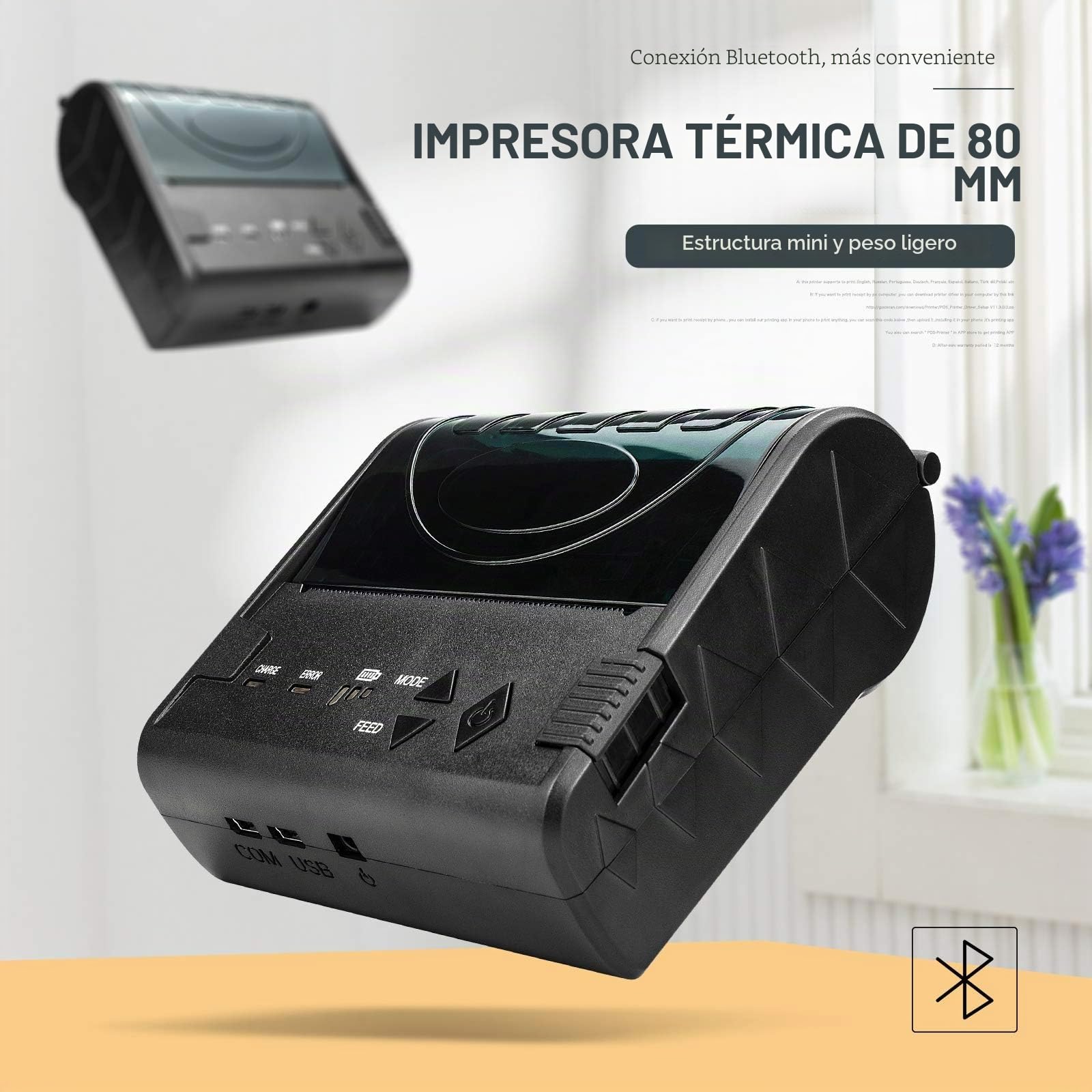 NETUM Impresora de Recibos térmica inalámbrica Bluetooth de 80 mm 3 Pulgadas Mini USB POS Impresora de facturas personales Compatible con Android/iOS/PC/Windows/Linux NT-8003