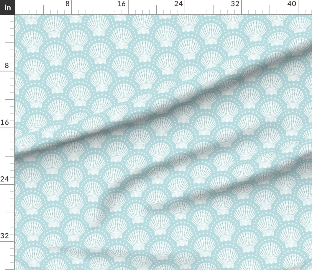 Spoonflower Fabric - Blue Shells Coastal Scallops Under The Sea Ocean Beach Printed on Petal Cotton Fabric Fat Quarter - Sewing Quilting Apparel Crafts Decor
