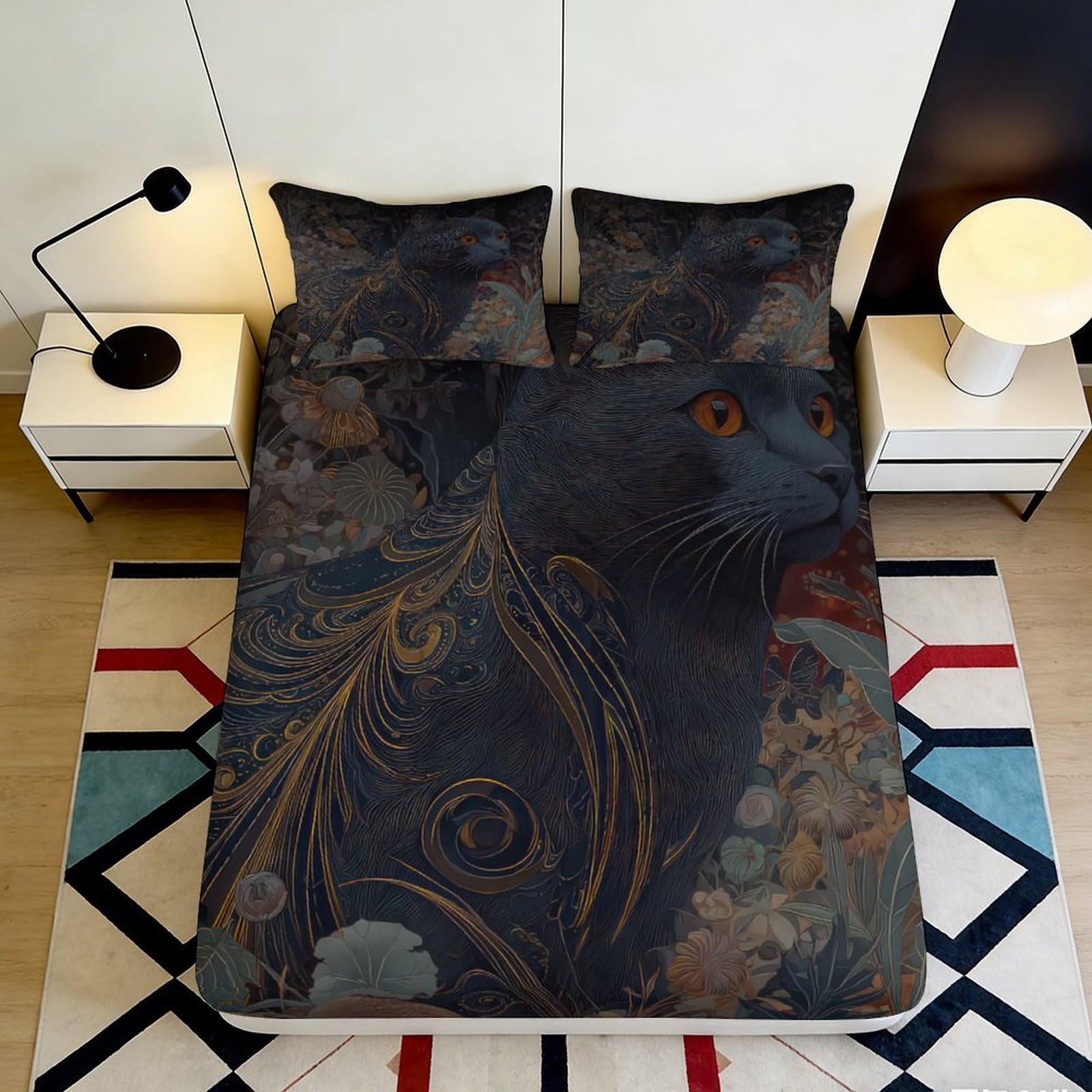 3D Printed Peacock Feather Fitted Sheet Microfiber Deep Pocket Non-Slip Bedroom Peacock Mattress Fitted Cover for Adults 200x200x25cm