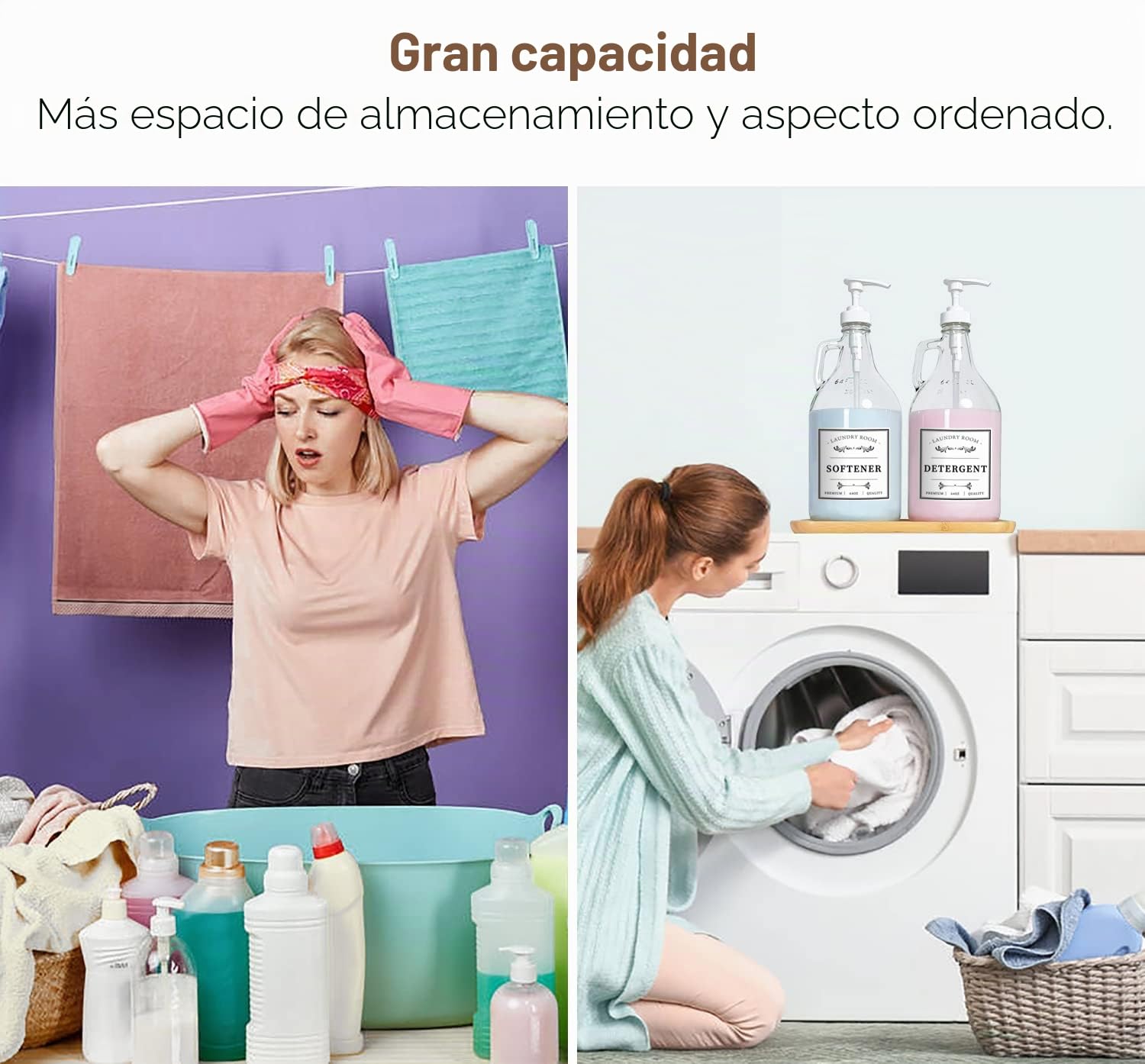 Dispensador de detergente de Vidrio para lavandería, dispensador de jabón líquido para lavandería, dispensador de blanqueador de 64 onzas para decoración de Granja, Incluye Bombas, Embudo,