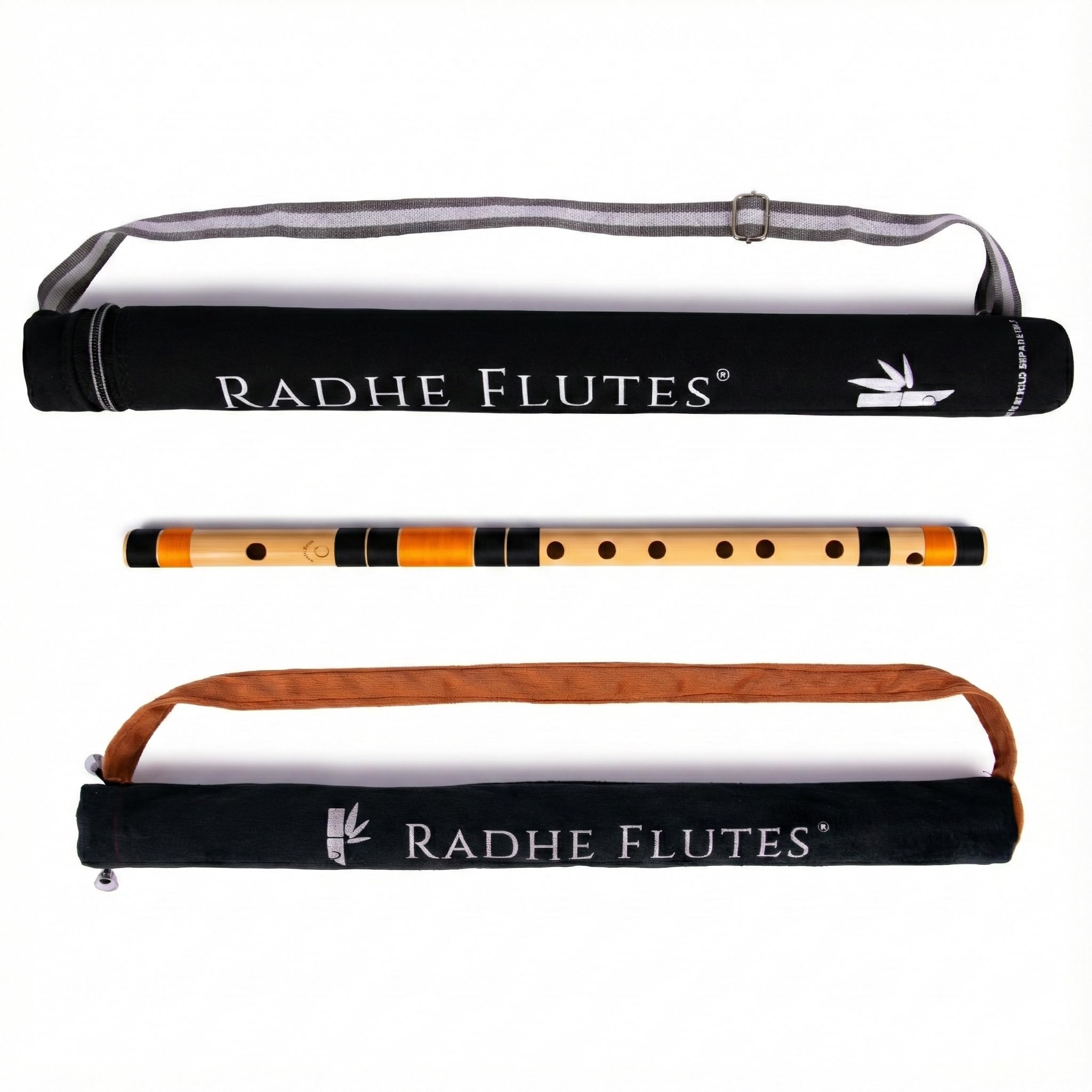 Radhe Flutes | PROFESSIONAL Bamboo Bansuri | C Natural | Right Handed | Middle Octave | With Hard Cover | Velvet Cover & Paper Tube | Black & Orange | Hand Crafted by Tej Sharma