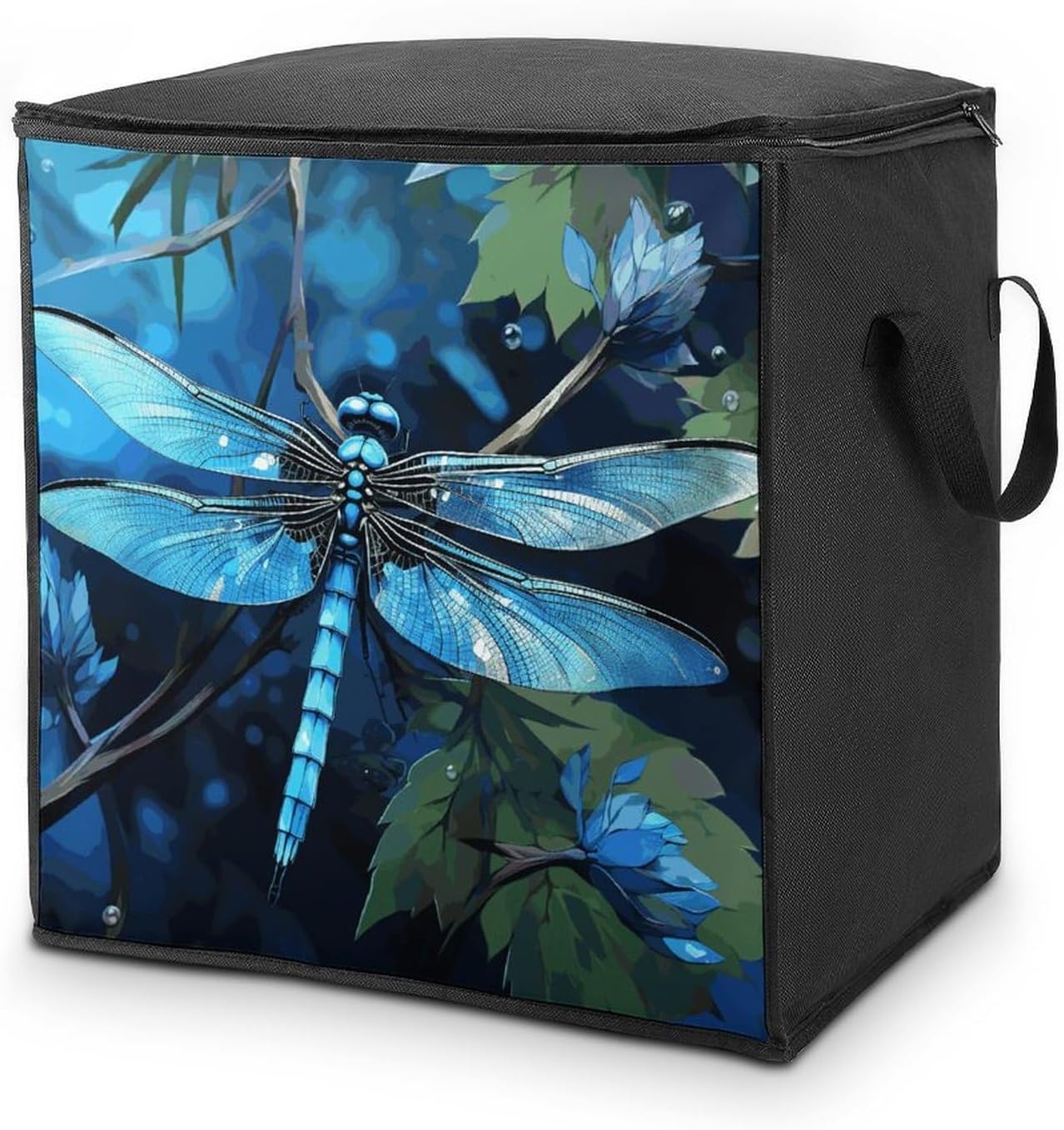 Art Blue Dragonfly Storage Bags Moving Bags Storage Bins | Comforter Storage Bag Reinforced Handles & Zippers Foldable Closet Organizers and Storage for Blanket Pillow Clothes