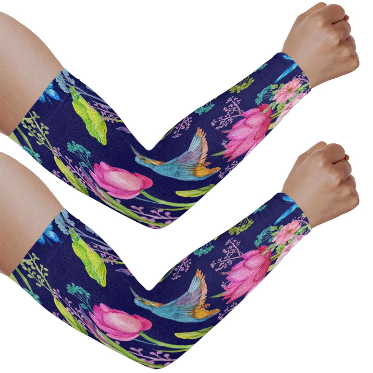 Eativisa Gardening Sleeves for Women Men Arm Sleeves Watercolor Flowers Bird Anti-Slip Defense Sun Protection Sleeves Breathable UV Cooling Farmer Sleeves Cover Arms for Sport Outdoor Running