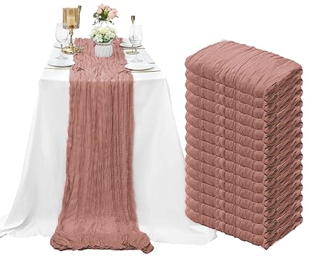 15 Pack Cheesecloth Table Runner 10Ft Gauze Cheese Cloth 35x120 Inch Boho Table Runner Holiday Table Runner Table Cover for Wedding Birthday Party Bridal Shower Reception Boho Table Decor (Dusty Rose)
