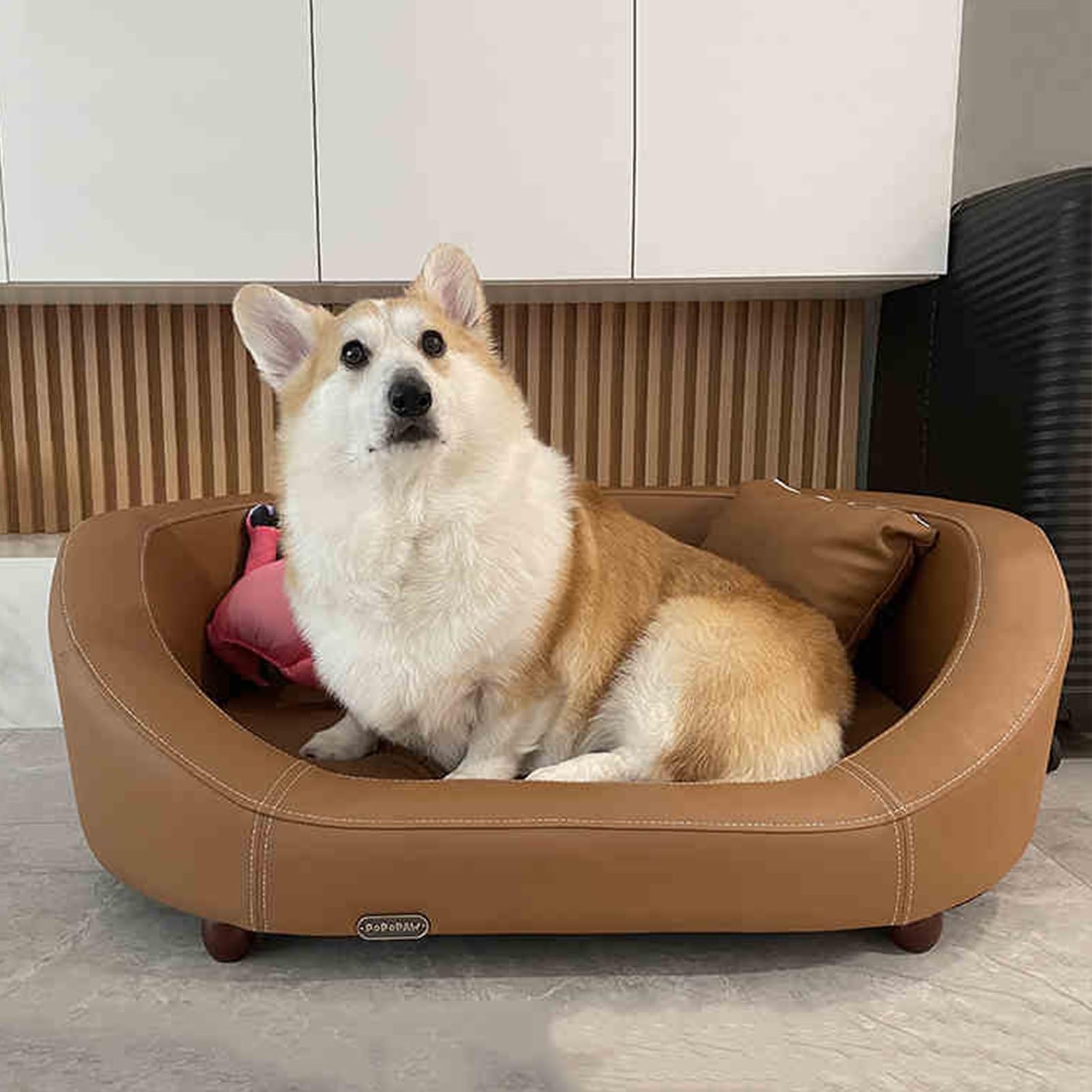 HOLGVE Pet Bed Leather Surface Pet Sofa Bed Solid Wood Frame Dog Bed cat Bed No Hair Sticking