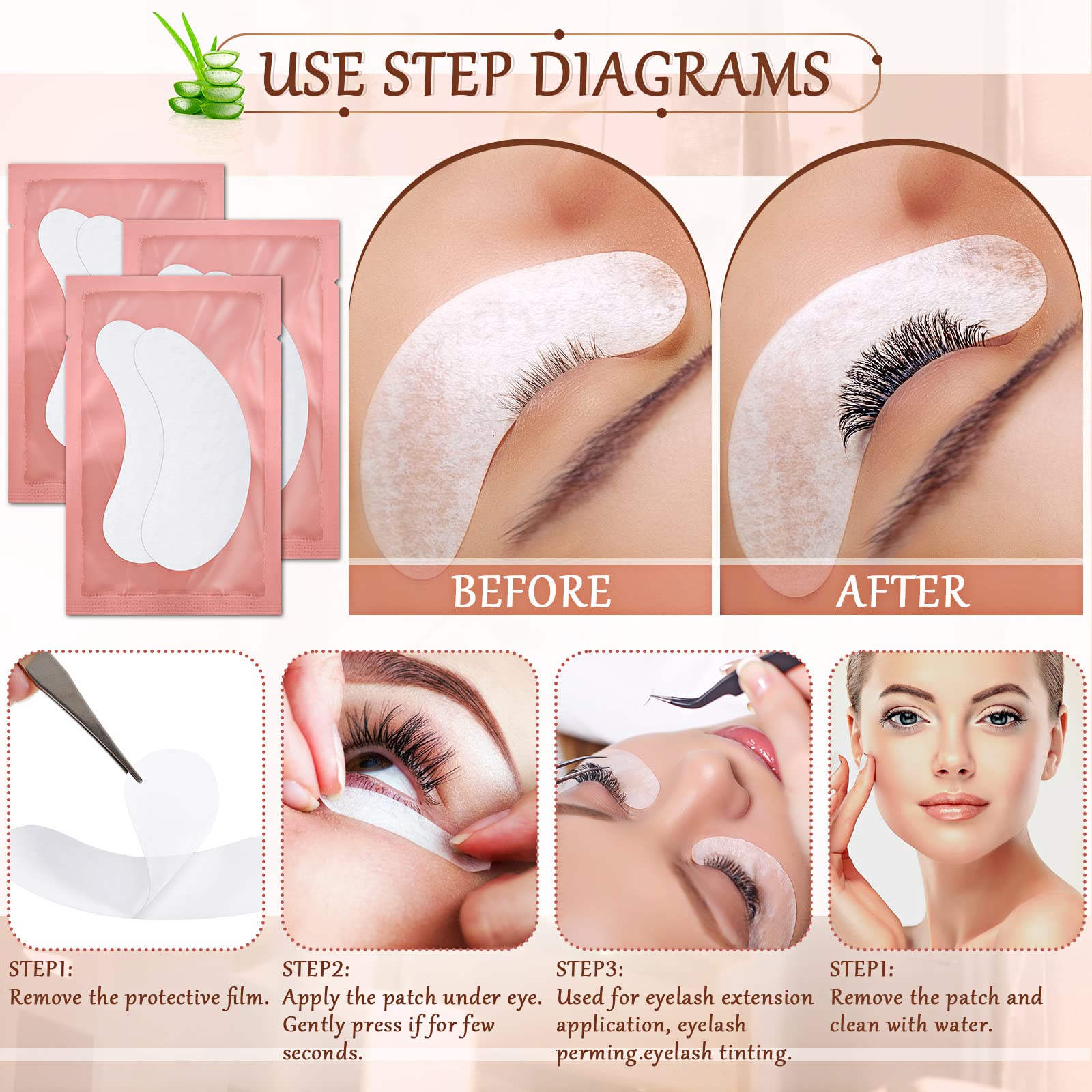 1000 pares de almohadillas de gel para debajo de los ojos, almohadillas de gel de extensión de pestañas naturales, kit de parches para suministros de extensión de pestañas, herramientas de belleza a 4