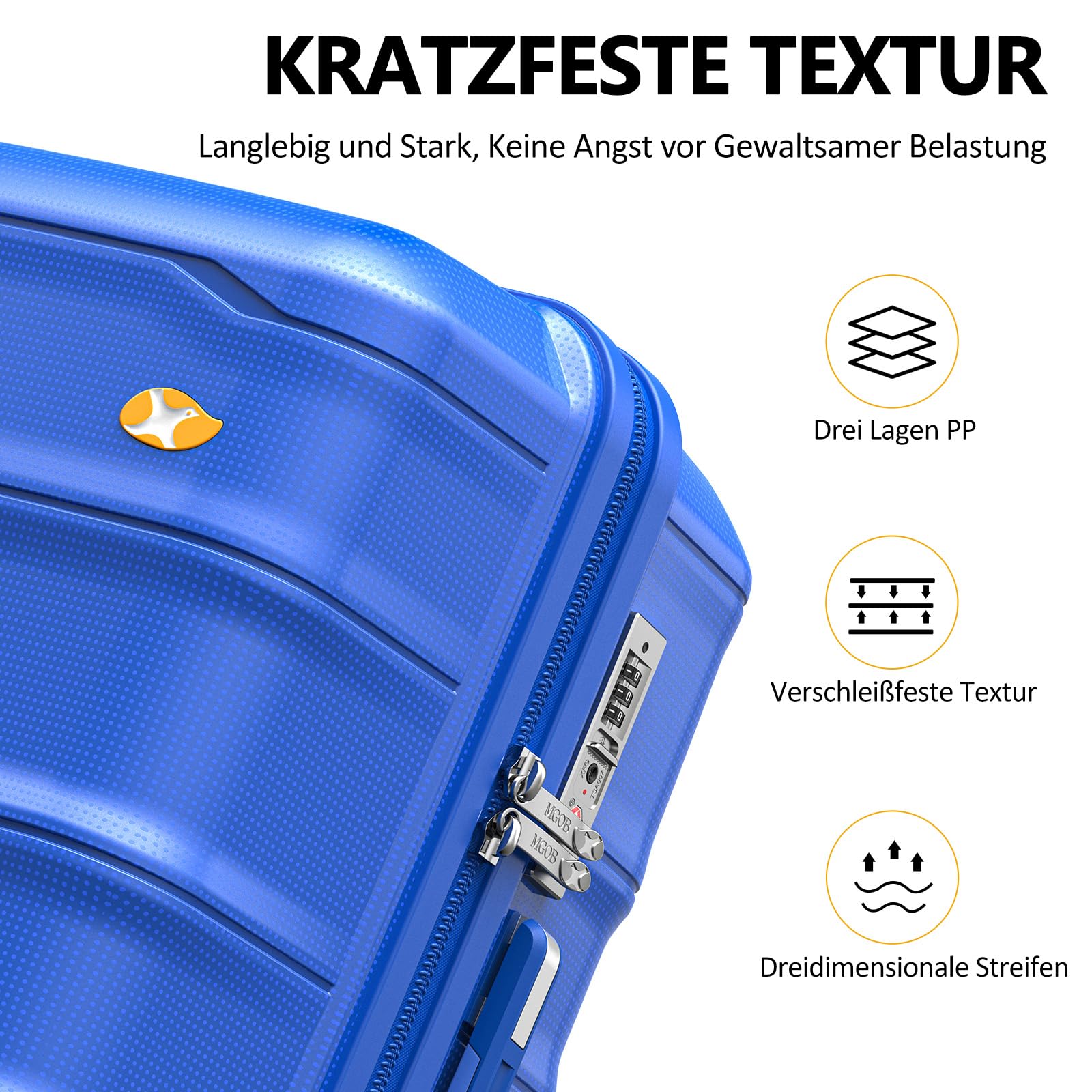 MGOB Valigia Grande Espandibile PP(Polipropilene) 92L Valigia Bagaglio a Mano Rigida Trolley Spinner e TSA Lucchetto 76x51x31cm, Blu