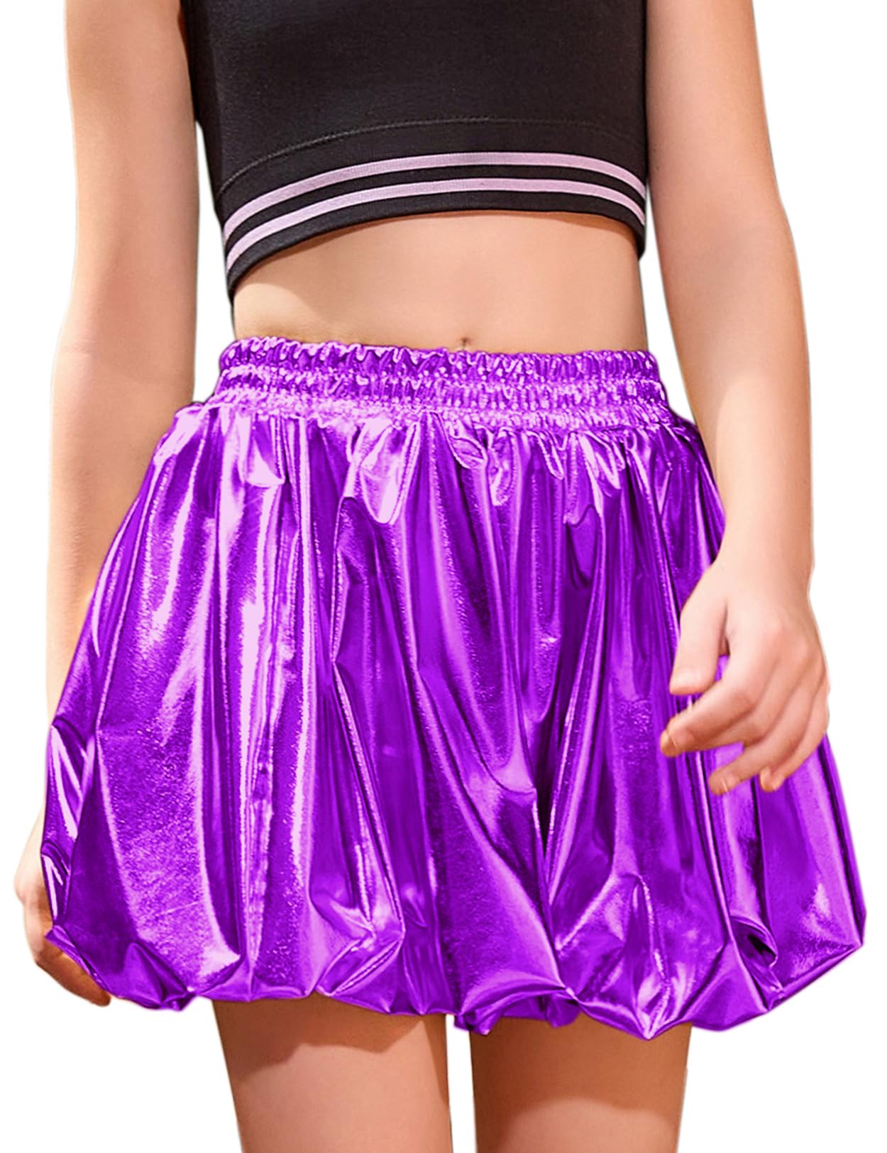 Perfashion Girls Bubble Skirt Metallic Puff Balloon Cute Mini Skorts Dance Outfits with Shorts 4-13Y