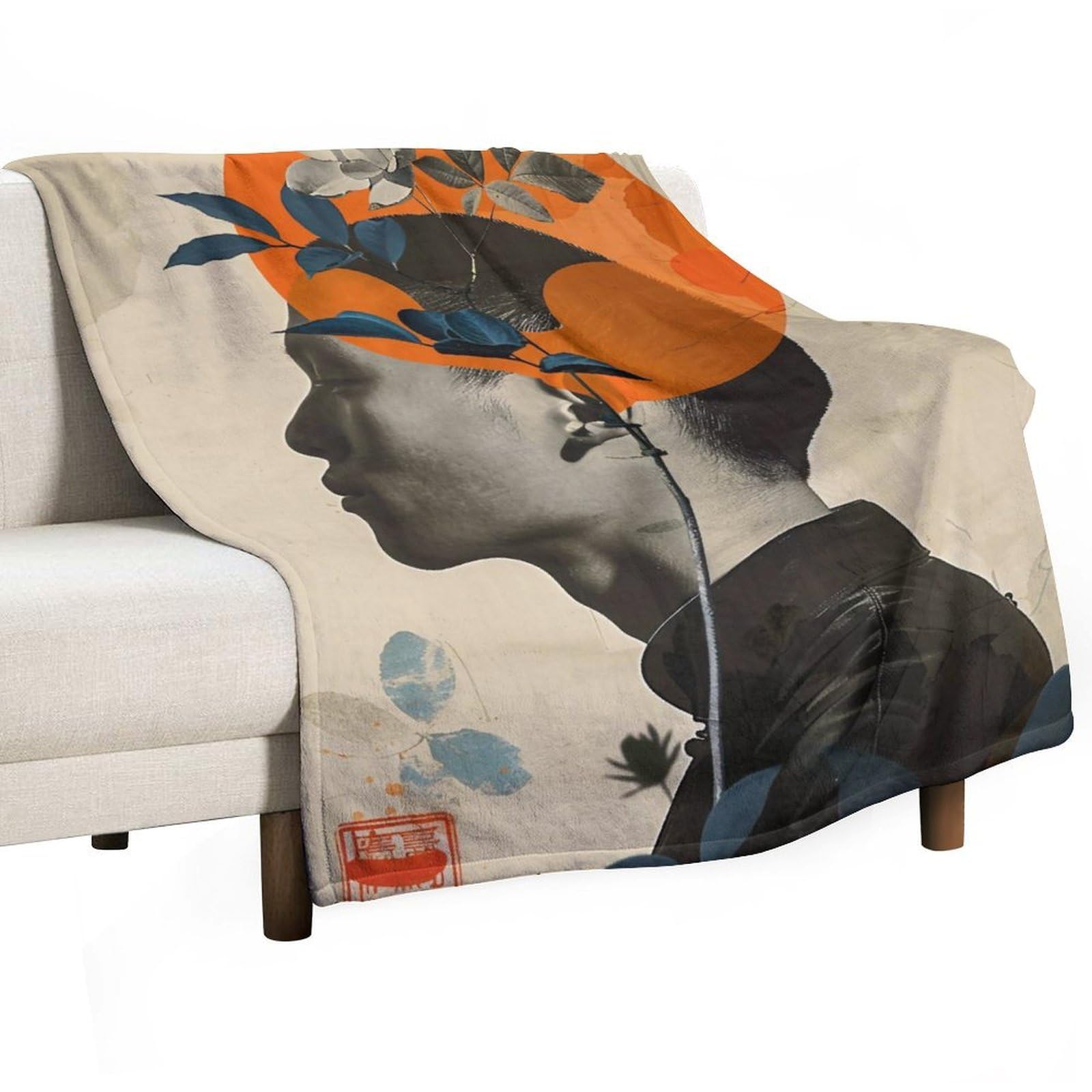 YHGSREUOH Floral Surreal Portrait of A Young Man 01 Flannel Blankets Fleece Soft Throw Lightweight Plush Gifts for Couch, Bed, Cozy Sofa Plush, Chair, Lovers 138x175cm(55x70in)