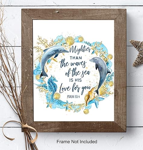 Miniatura 7 de Ocean Dolphins Bible Verse Religious Wall Art - Inspirational Quote Christian Scripture Room Decoration for Bathroom, Bedroom - Nautical Beach House
