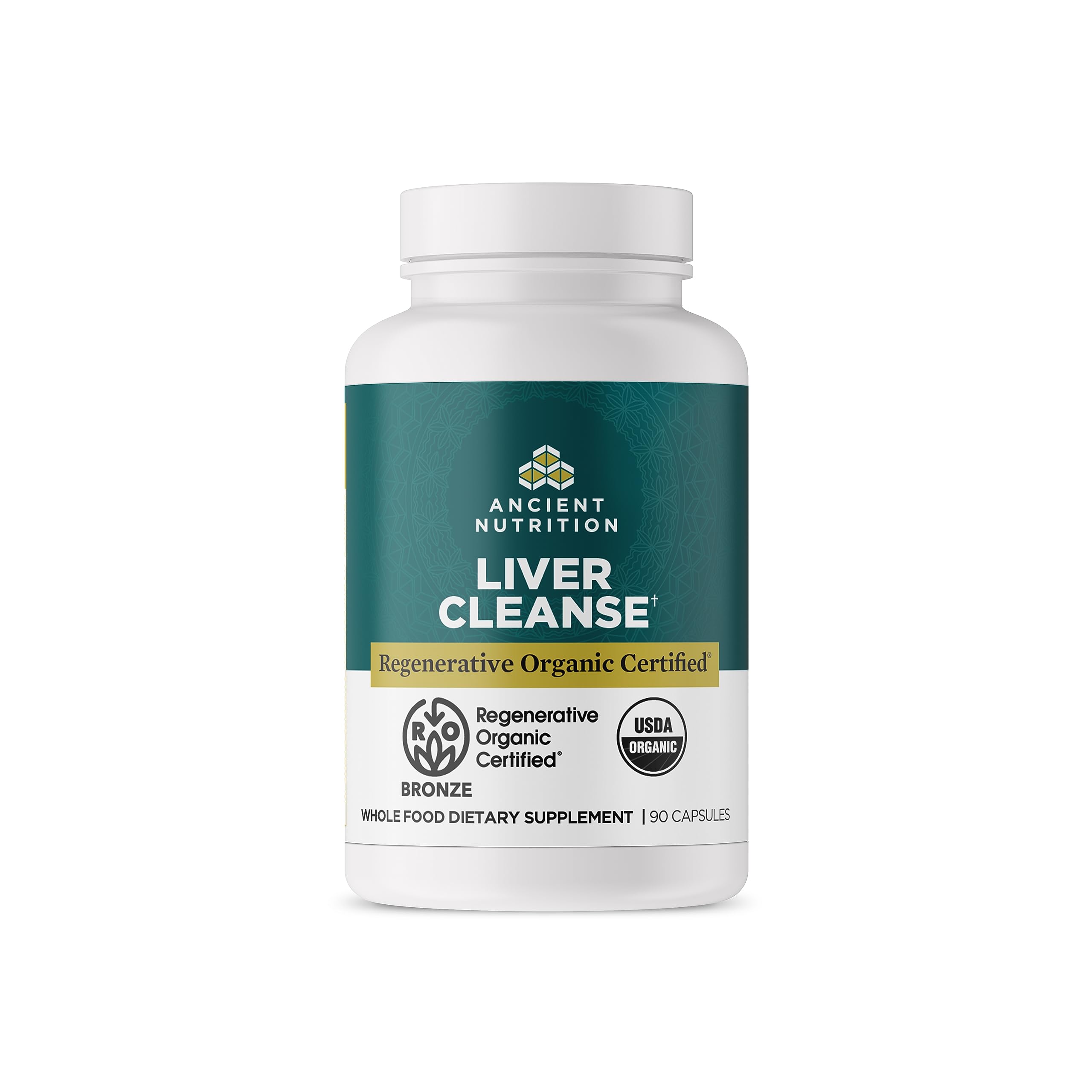 Ancient Nutrition Regenerative Organic Certified Liver Cleanse Supplement, Ancient Herbals Liver Cleanse with Milk Thistle, Burdock Root & Reishi for Optimal Liver Support, Gluten Free, 90 Count