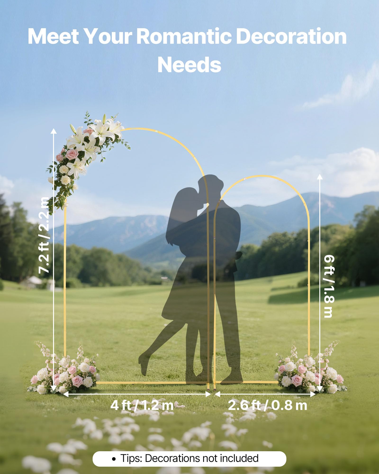 VEVOR Supporto per Fondale ad Arco, Set da 2, 2,2 m e 1,8 m, Struttura Stabile, Facile da Montare, in Metallo Dorato per Decorazioni di Matrimoni, Feste di Compleanno, Lauree, Celebrazioni