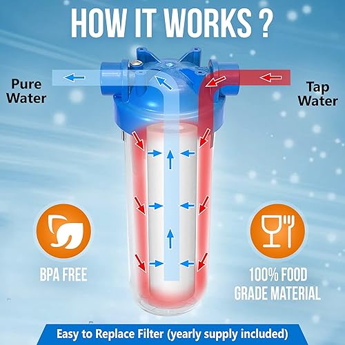 Miniatura 5 de Sistema de filtro de agua estándar transparente de diseño europeo de 10 pulgadas con válvula de alivio de prensatelas, puerto de latón de