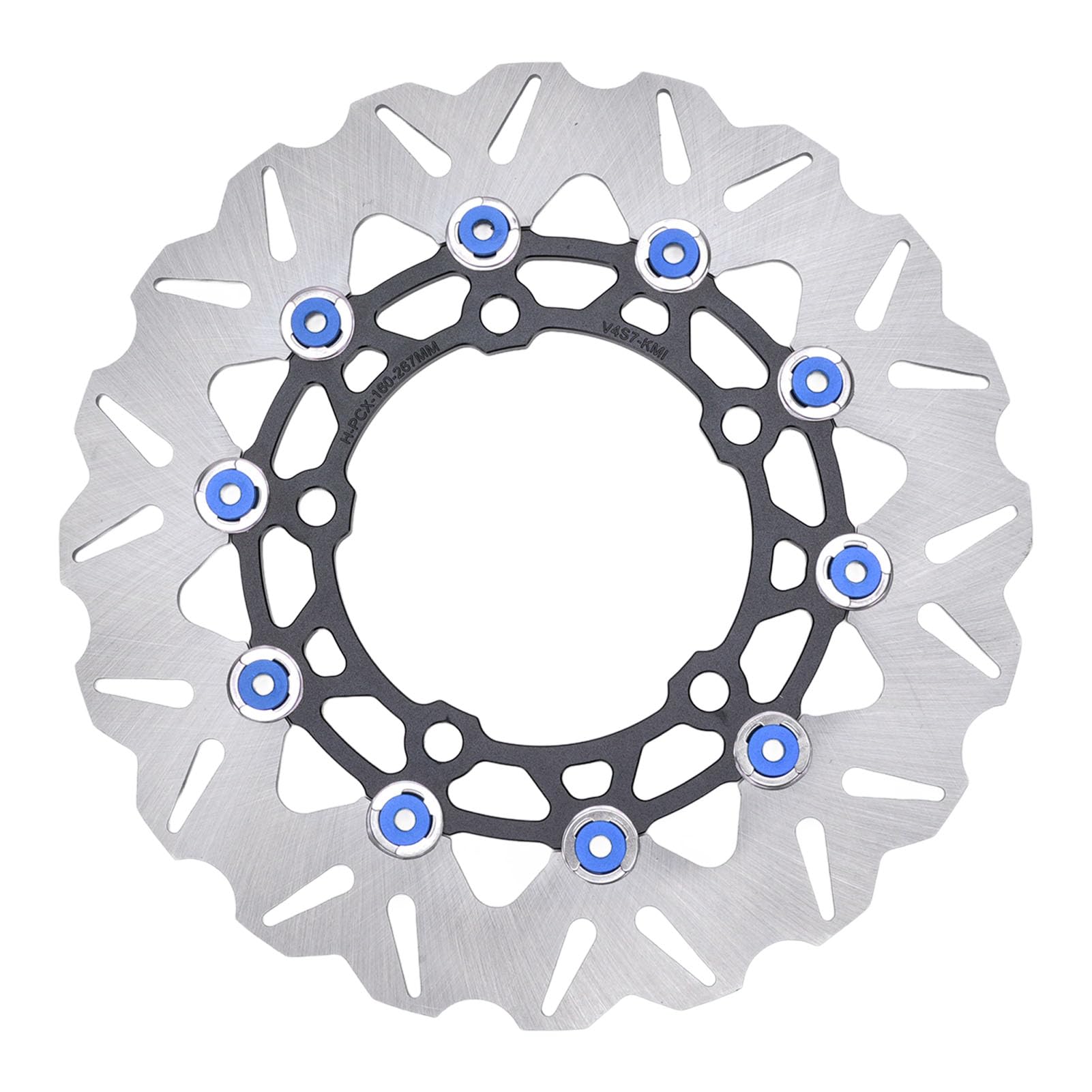 Rotore Disco Freno Ruota Anteriore Moto, Rotore Freno Anteriore Flottante in Acciaio Inossidabile da 267 Mm con in Alluminio CNC, Dissipazione del Calore Ondulato, Design Scanalato per Dal