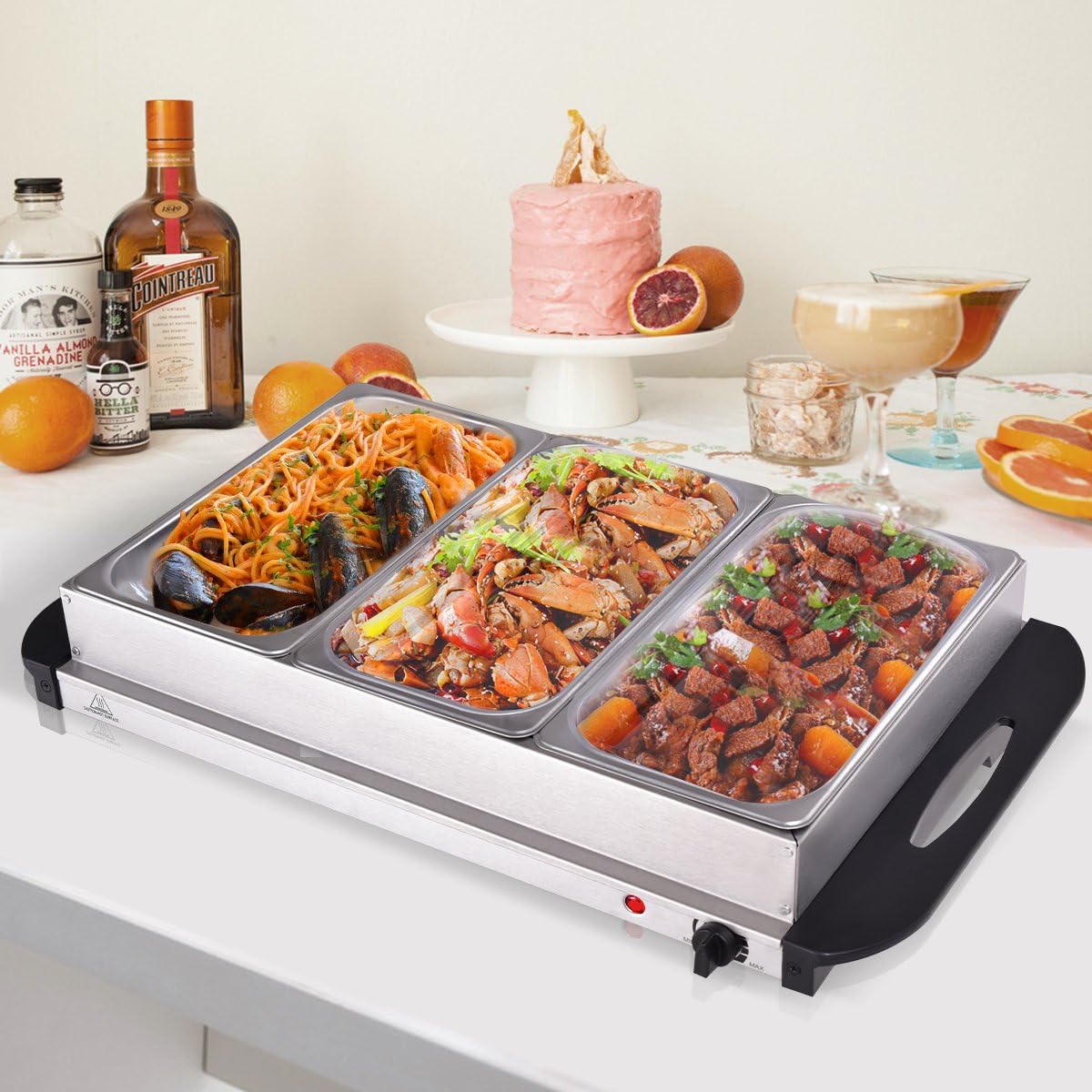 Costway 300W Food Warmer Buffet Server Stainless Steel Adjustable 3