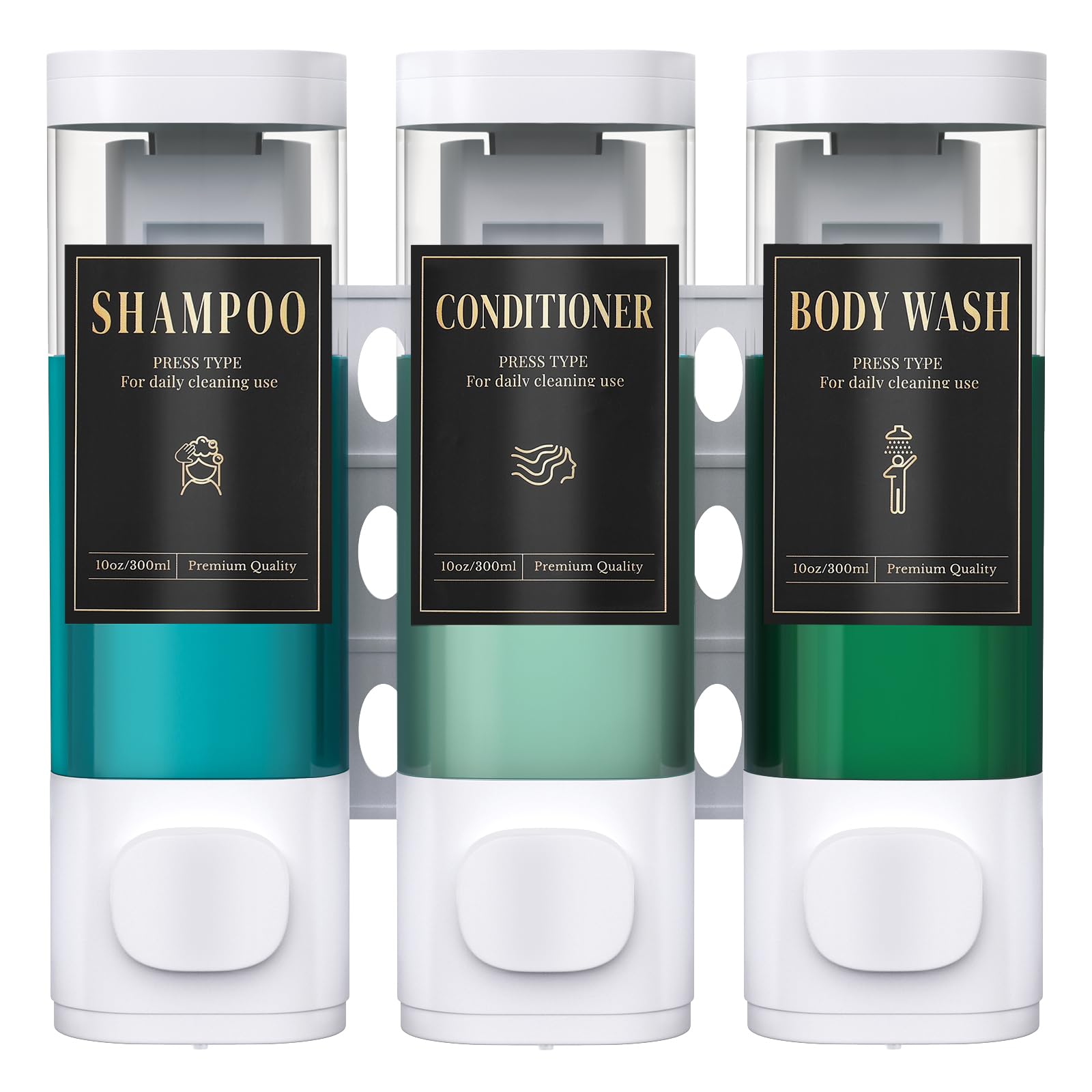 Luxspire White Shampoo And Conditioner Dispenser, Shower Soap Dispenser 3-Chamber