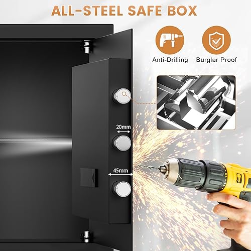 Miniatura 3 de 16.5 pulgadas de alto Caja fuerte grande para el hogar, caja de seguridad antirrobo con teclado programable, llaves de repuesto y estante extraíble,