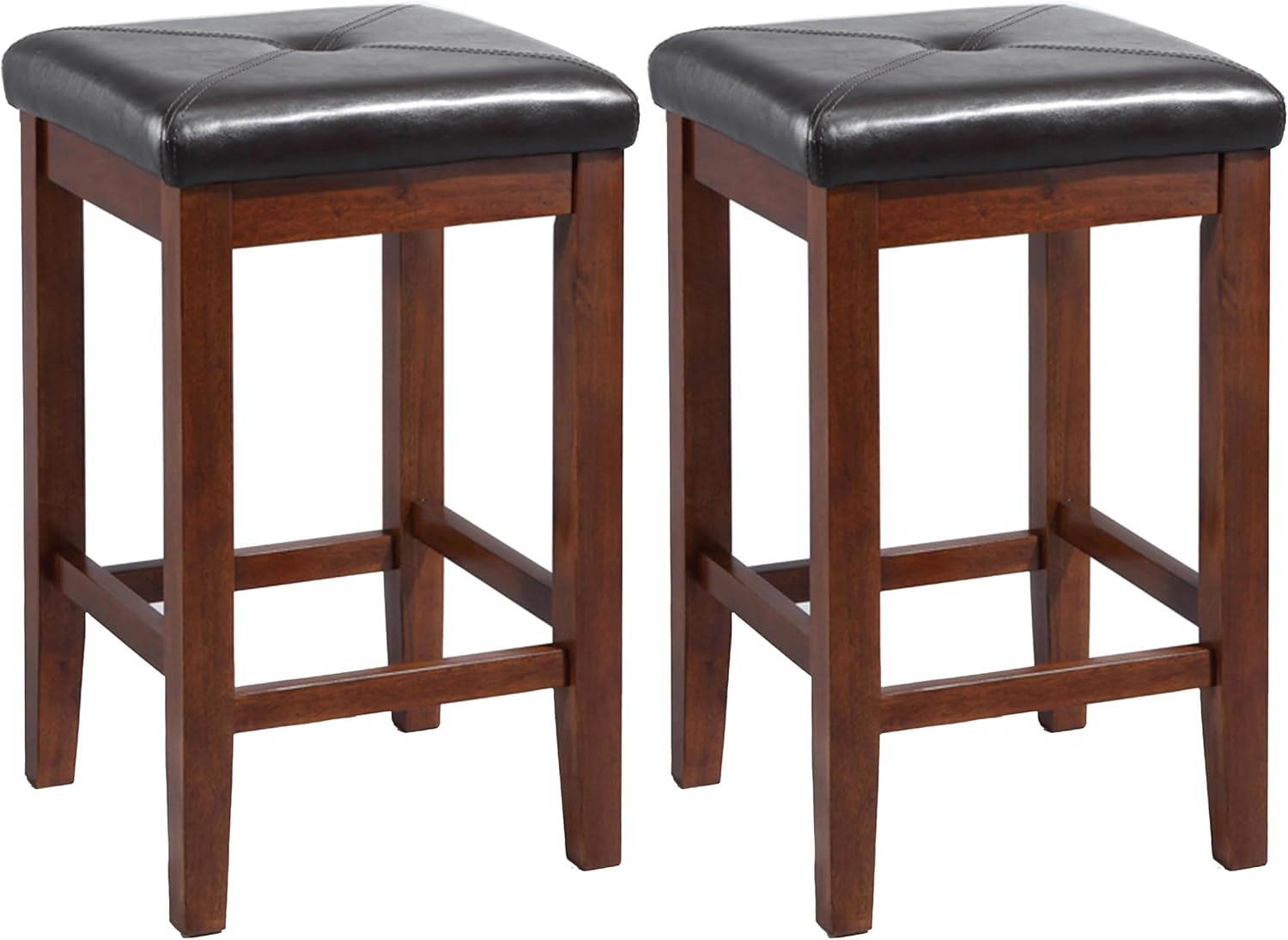 BOWERY HILL 29" Square Bar Stool, Set of 2, Solid Hardwood, Simulated Leather Cushioned Seat, Mahogany Finish, Durable Stain Resistant, Comfortable Design for Bar or Pub Table Seating