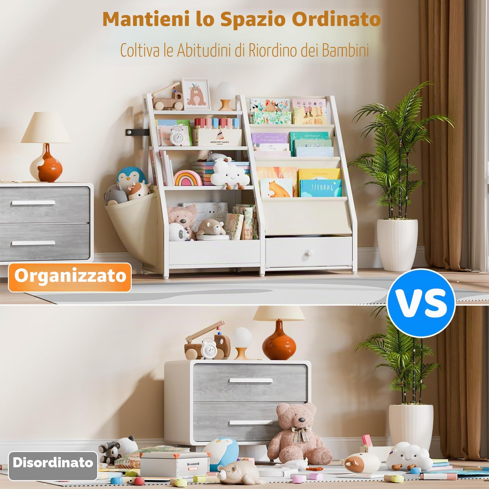 HAVLOTII Libreria Montessori per Bambini, Porta Libri e Organizer di Giocattoli per Cameretta, Bianco