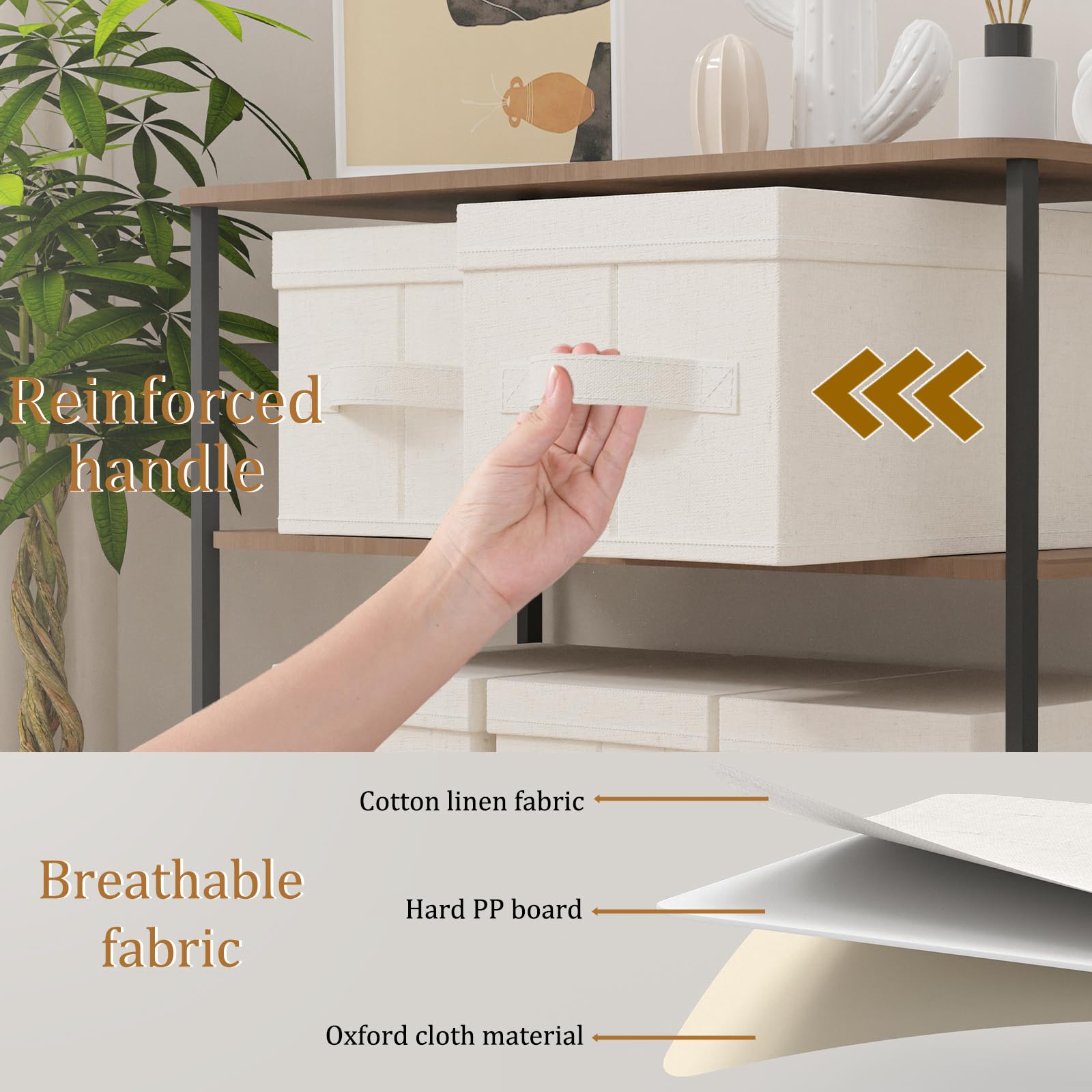 ENUMAIL 2er Divisori per Cassetti, Scatole di Stoccaggio in Tessuto con coperchio, Organizzatore di Vestiti con Maniglia, Utilizzato in Camera da Letto o Soggiorno, 42×30×26cm, Beige